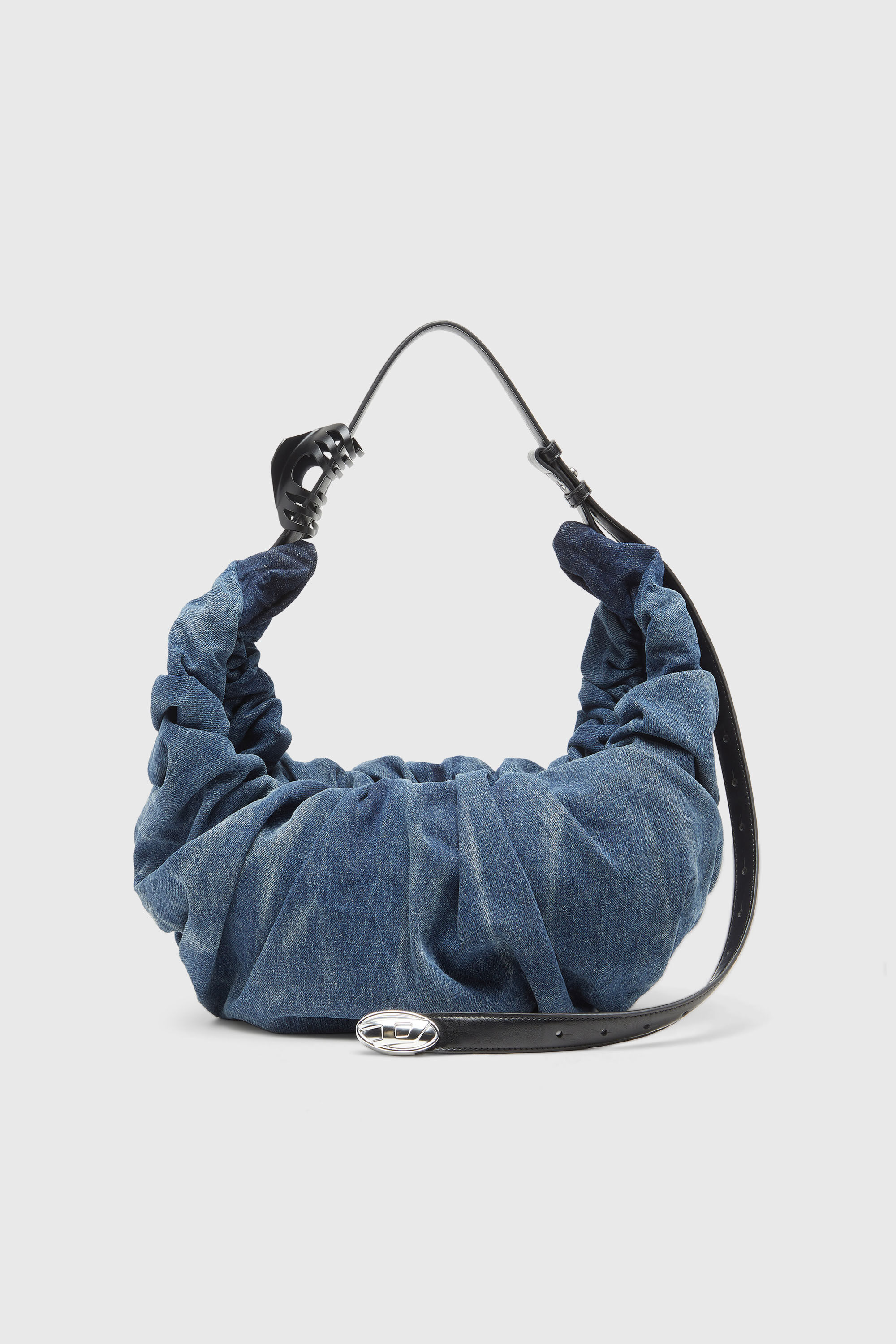 Diesel - GRAB-D HOBO L, Damen Grab-D L-Gro&szlig;e, geknitterte Hobo-Tasche aus behandeltem Denim in Mittelblau - 1