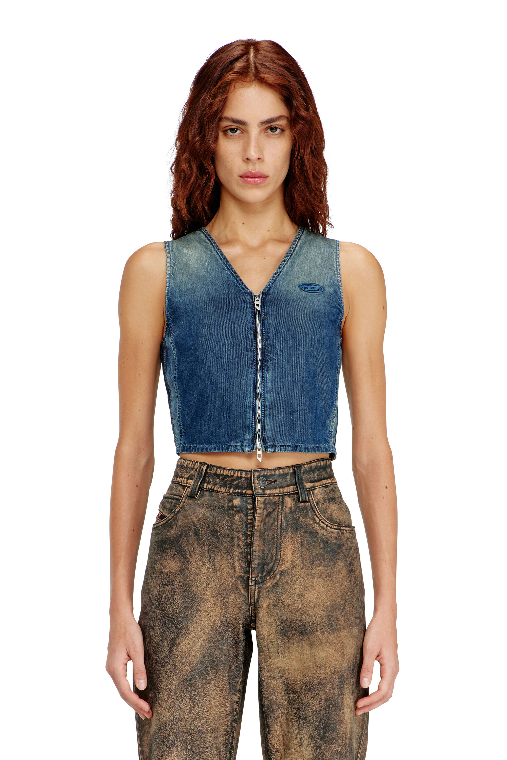 Diesel - DE-MEIO-S, Damen Kurzes Denim-Top mit Frontrei&szlig;verschluss in Blau - 3