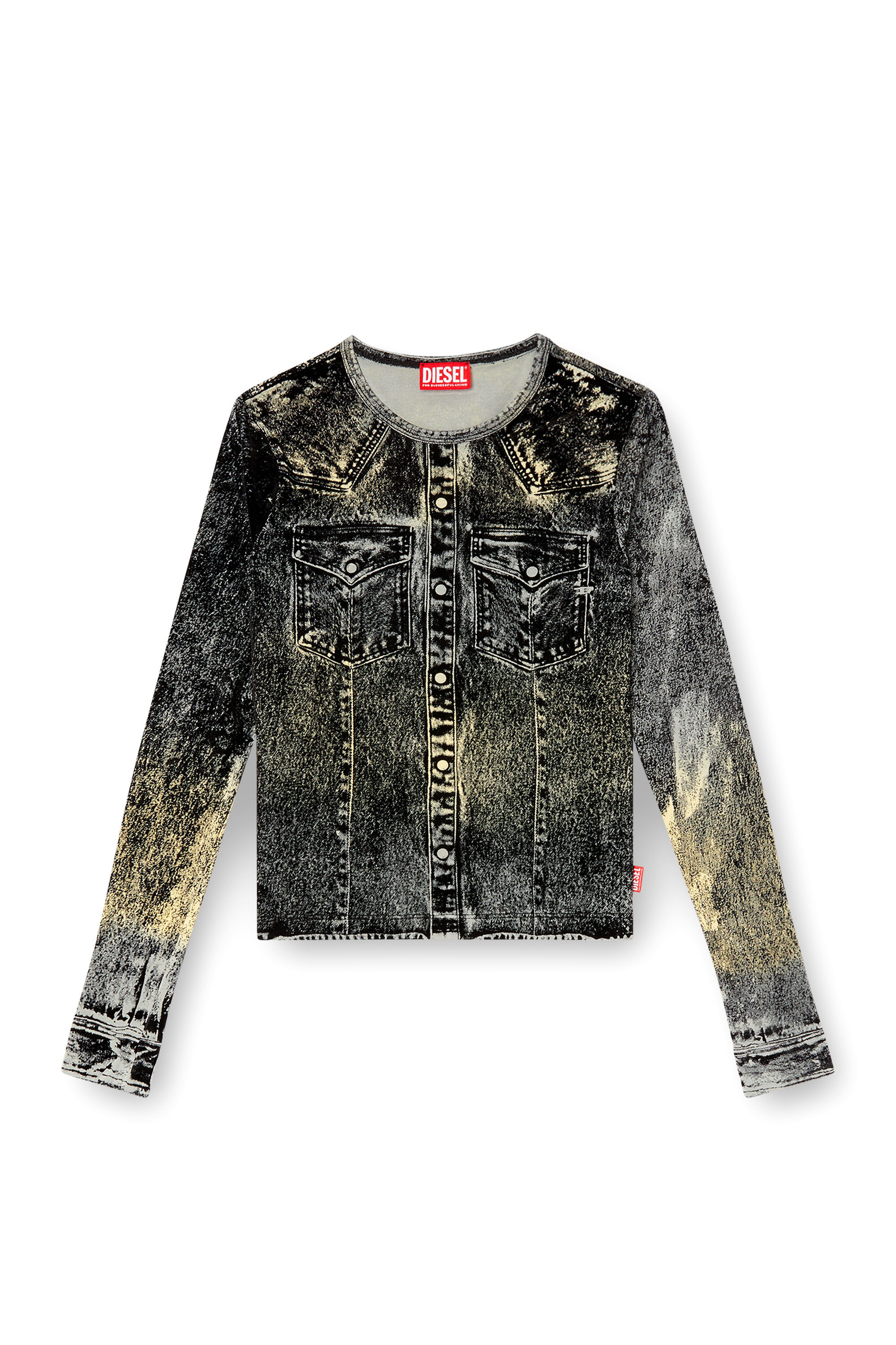 Diesel - T-AXY, Damen Langarm-Top mit Jacken-Print in Dunkelgrau - 2