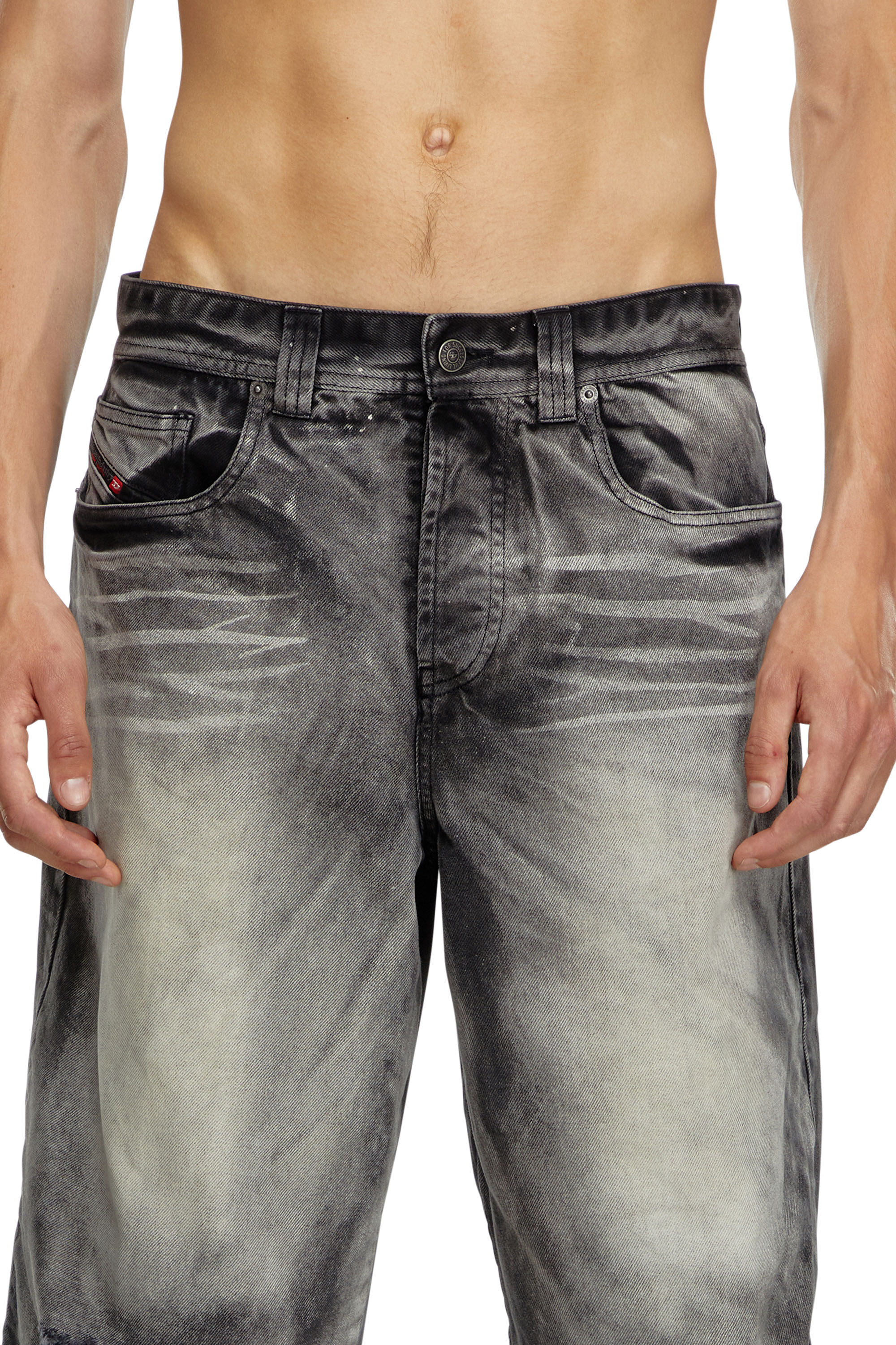 Diesel - P-HANS, Herren 5-Pocket-Hose mit geschichtetem Bein in Schwarz/Grau - 5