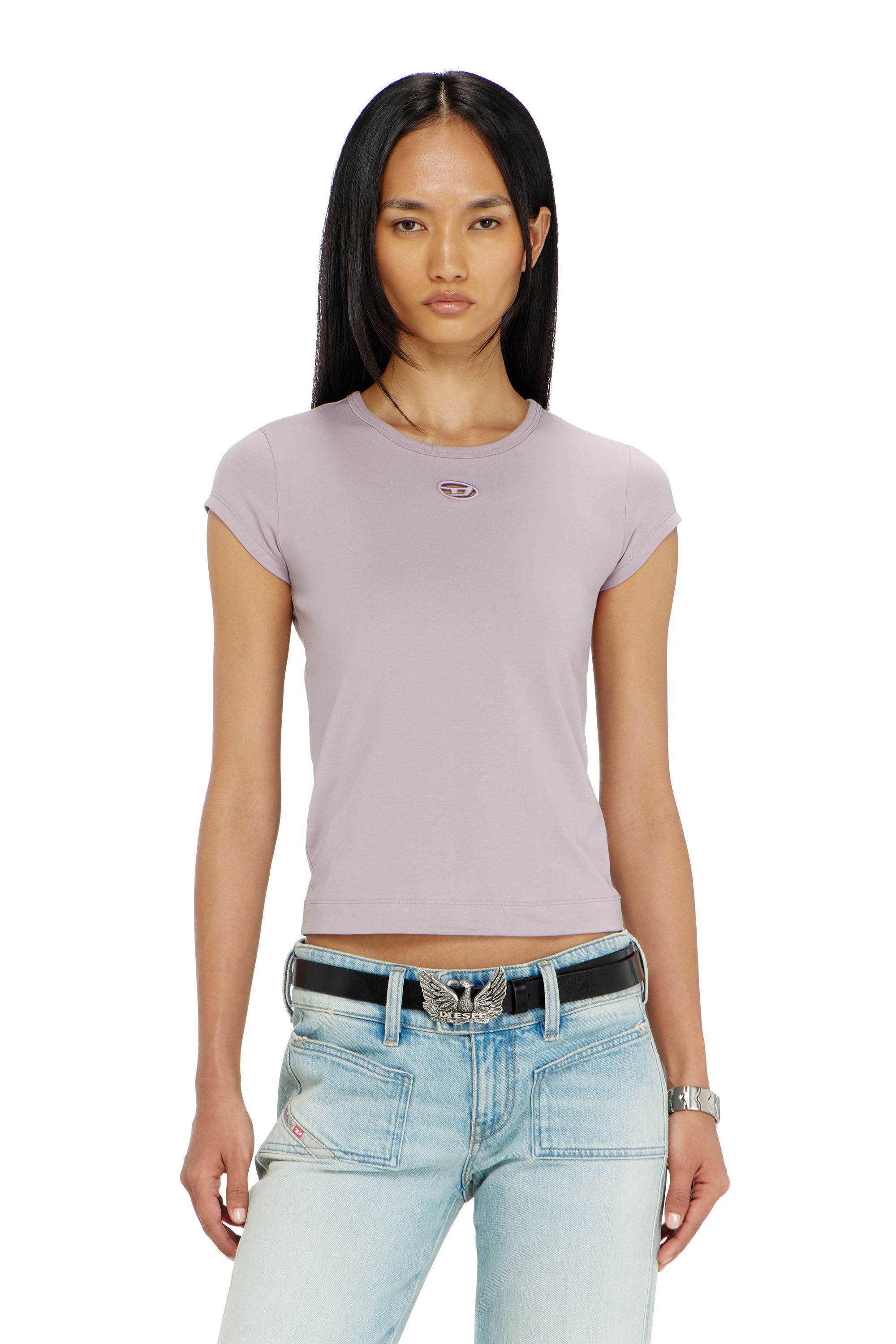 Diesel - T-ANGIE-OD, Damen T-Shirt mit ausgeschnittenem, besticktem Logo in null - 3