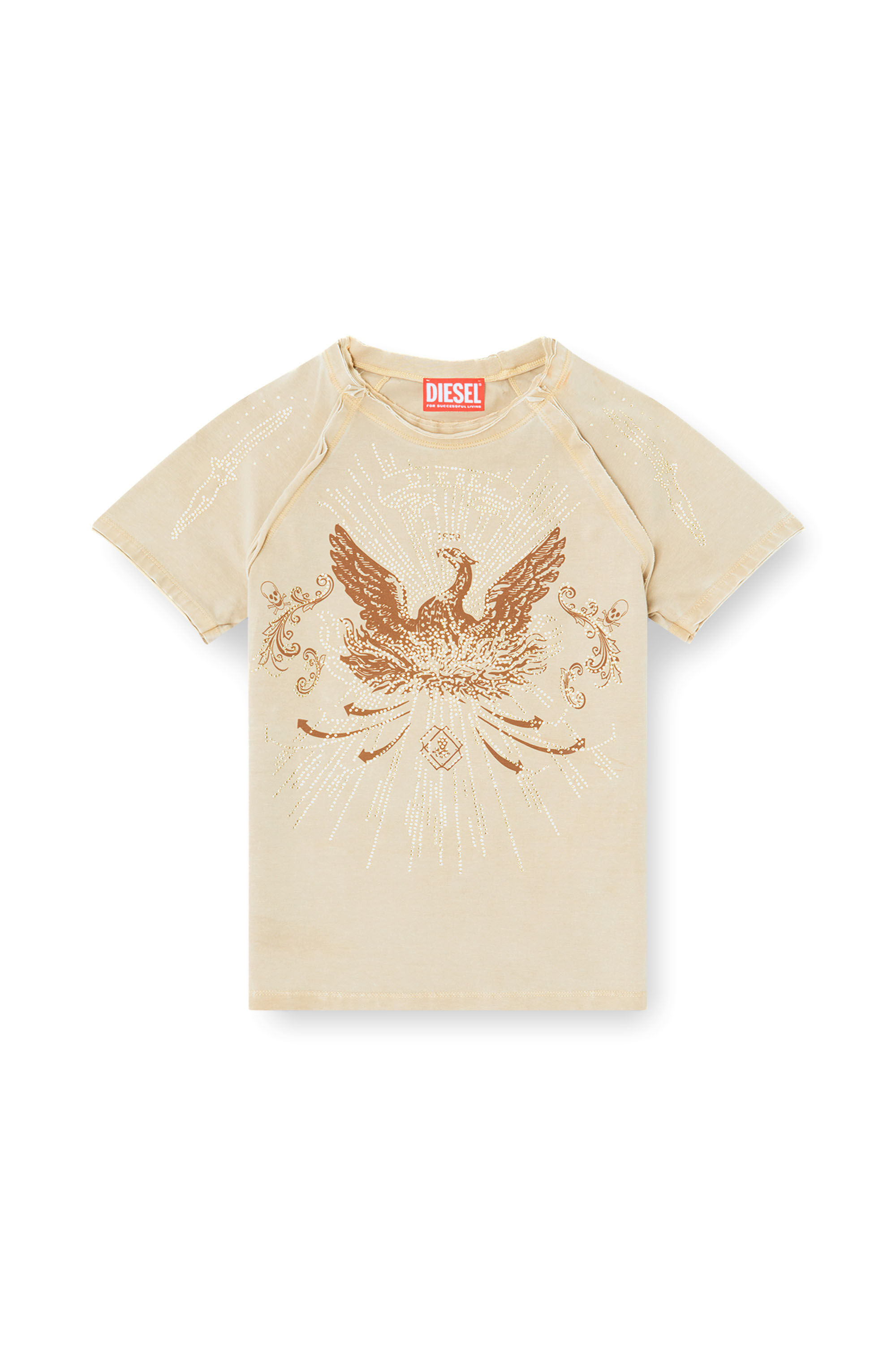 Diesel - T-ROWEENA, Damen Phoenix-T-Shirt mit Strasssteinen in Hellbraun - 2
