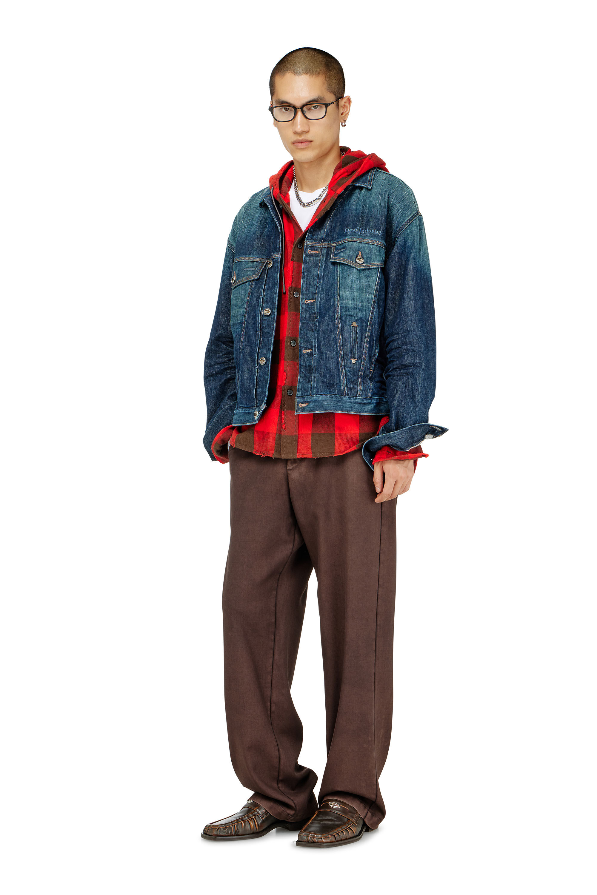 Diesel - S-DRUM-HOODY, Herren Kapuzenshirt aus distressed kariertem Flanell in null - 1