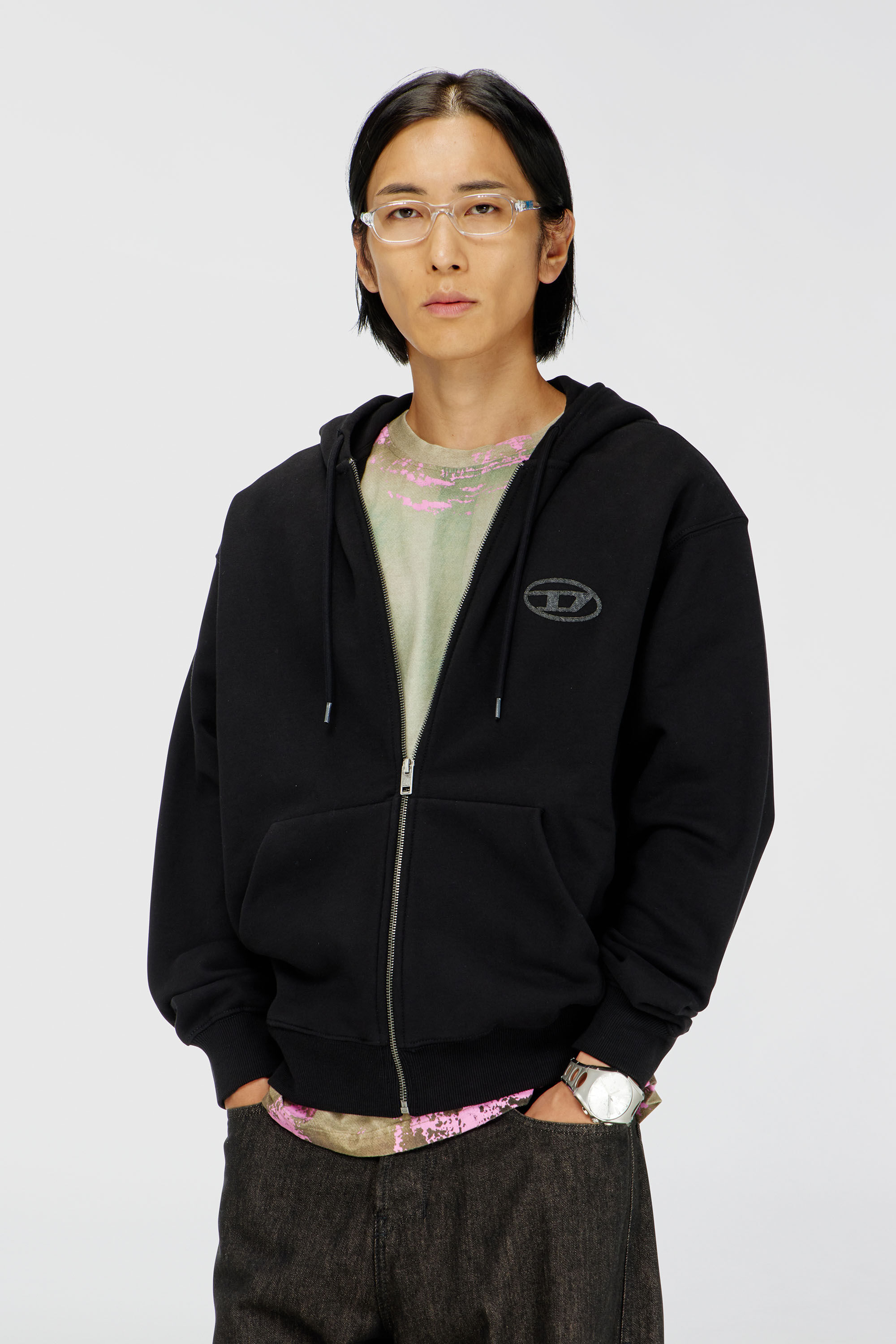 Diesel - S-LUK-HZ-T92, Herren Hoodie aus Baumwolle mit tonalem Oval D Logo-Stickerei in Schwarz - 3