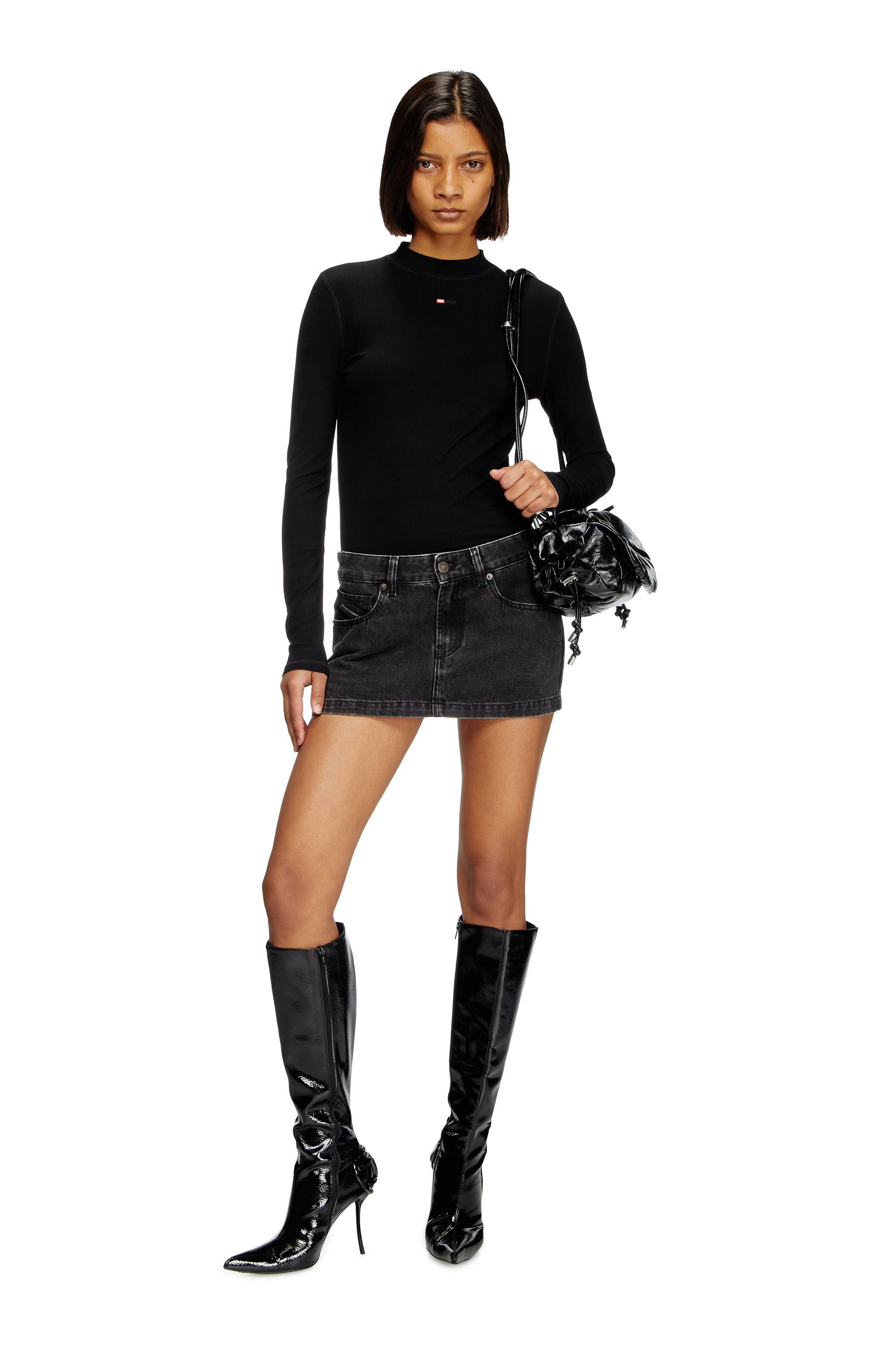 Diesel - T-MOKKY-LS-MICRODIV, Unisex Stehkragen-Top mit Mikro-Logo in Schwarz - 6