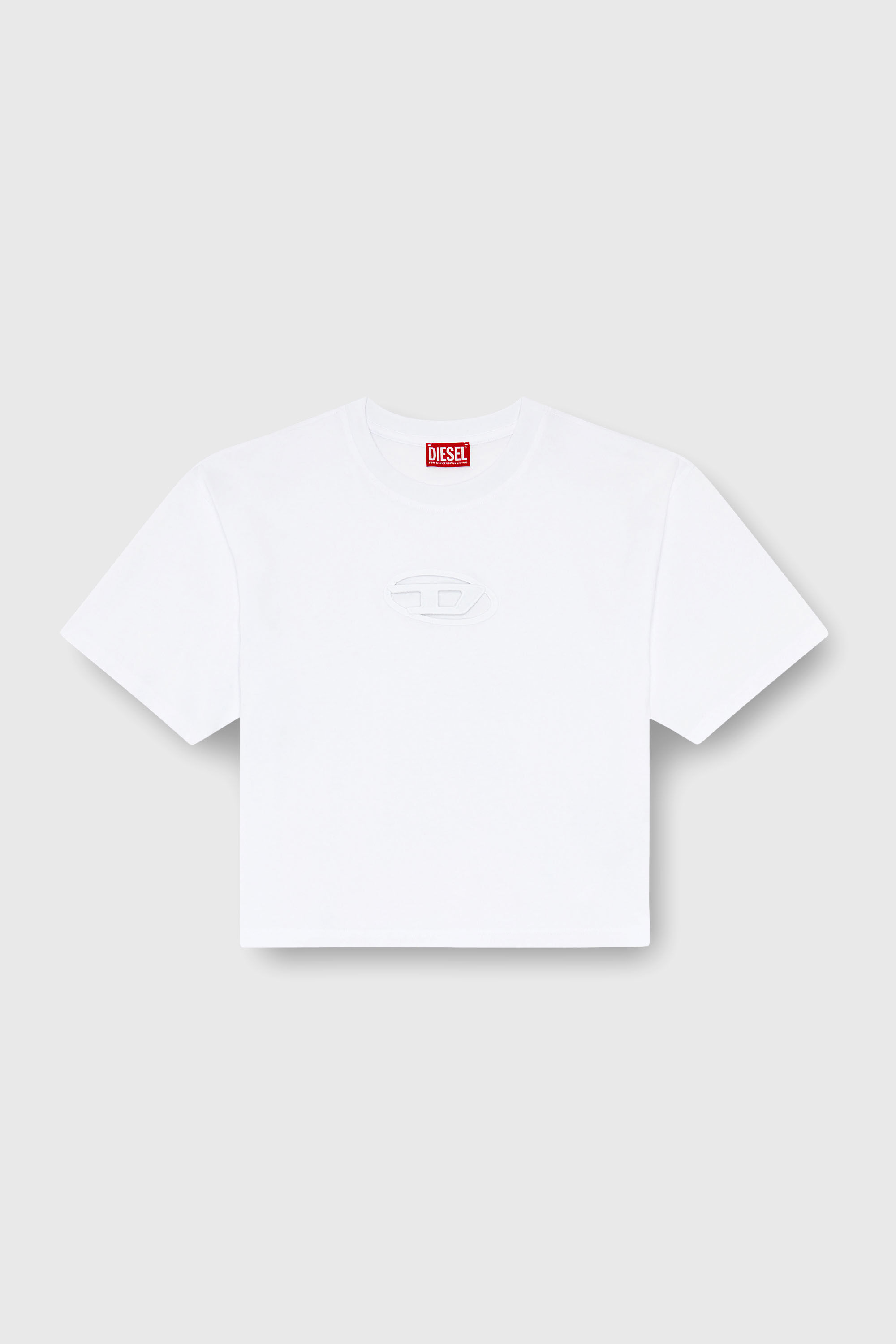 Diesel - T-BUXT-CROP-OD, Damen Kastiges T-Shirt mit ausgeschnittenem Oval D-Logo in Wei&szlig; - 2