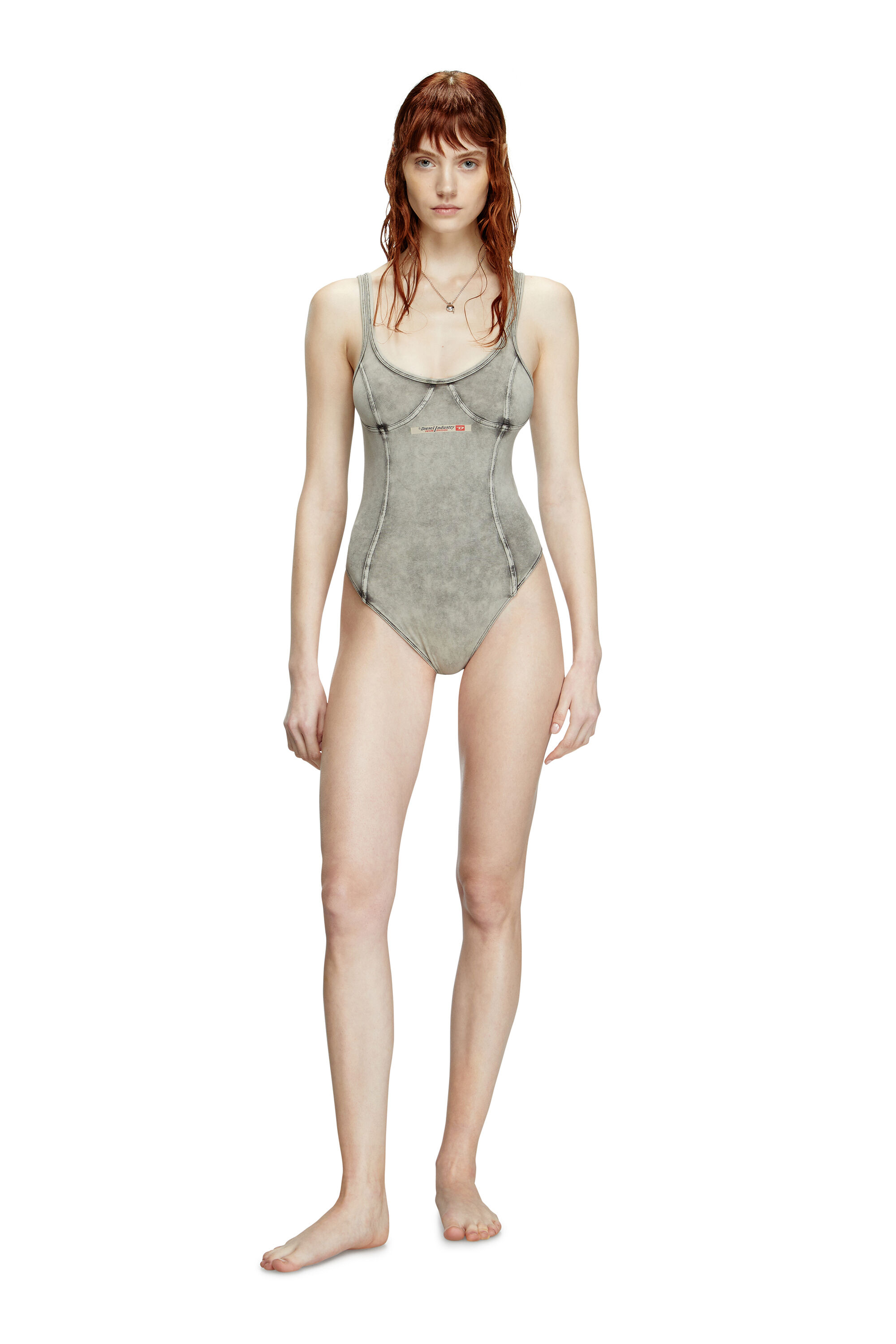 Diesel - CAMI-DNM, Damen Body aus Denim-Effekt-Jersey in Grau - 1