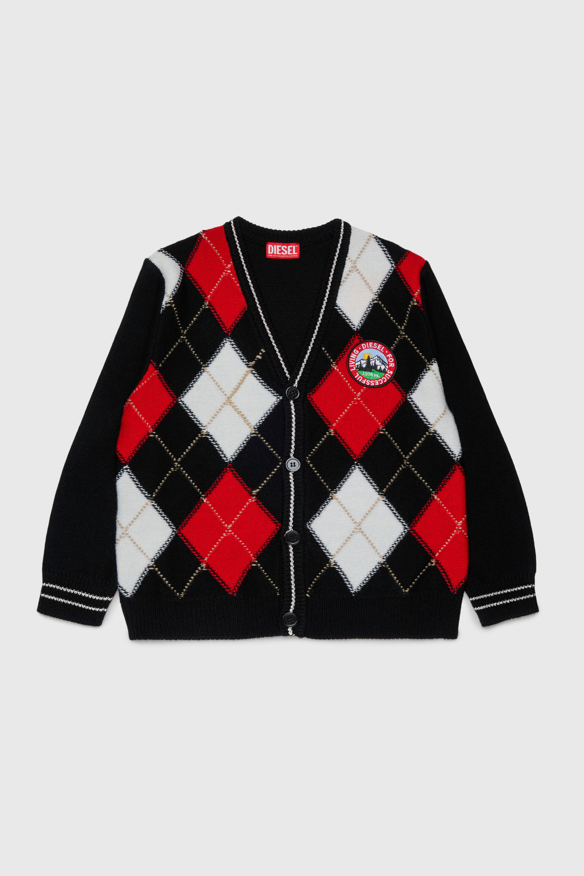 Diesel - KROMYCARDIGAN OVER, Unisex's Wool-blend cardigan with argyle motif in Black - 1