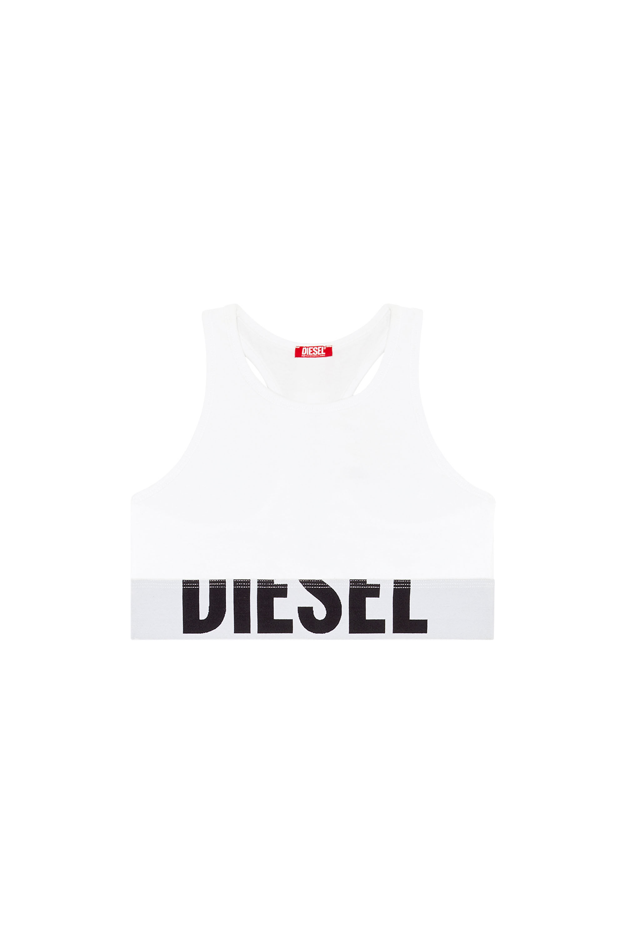 Diesel - UFSB-COTTON-RACE-BRALETTE-XL, Damen Sport-BH mit Cut-off-Logo in Wei&szlig; - 2