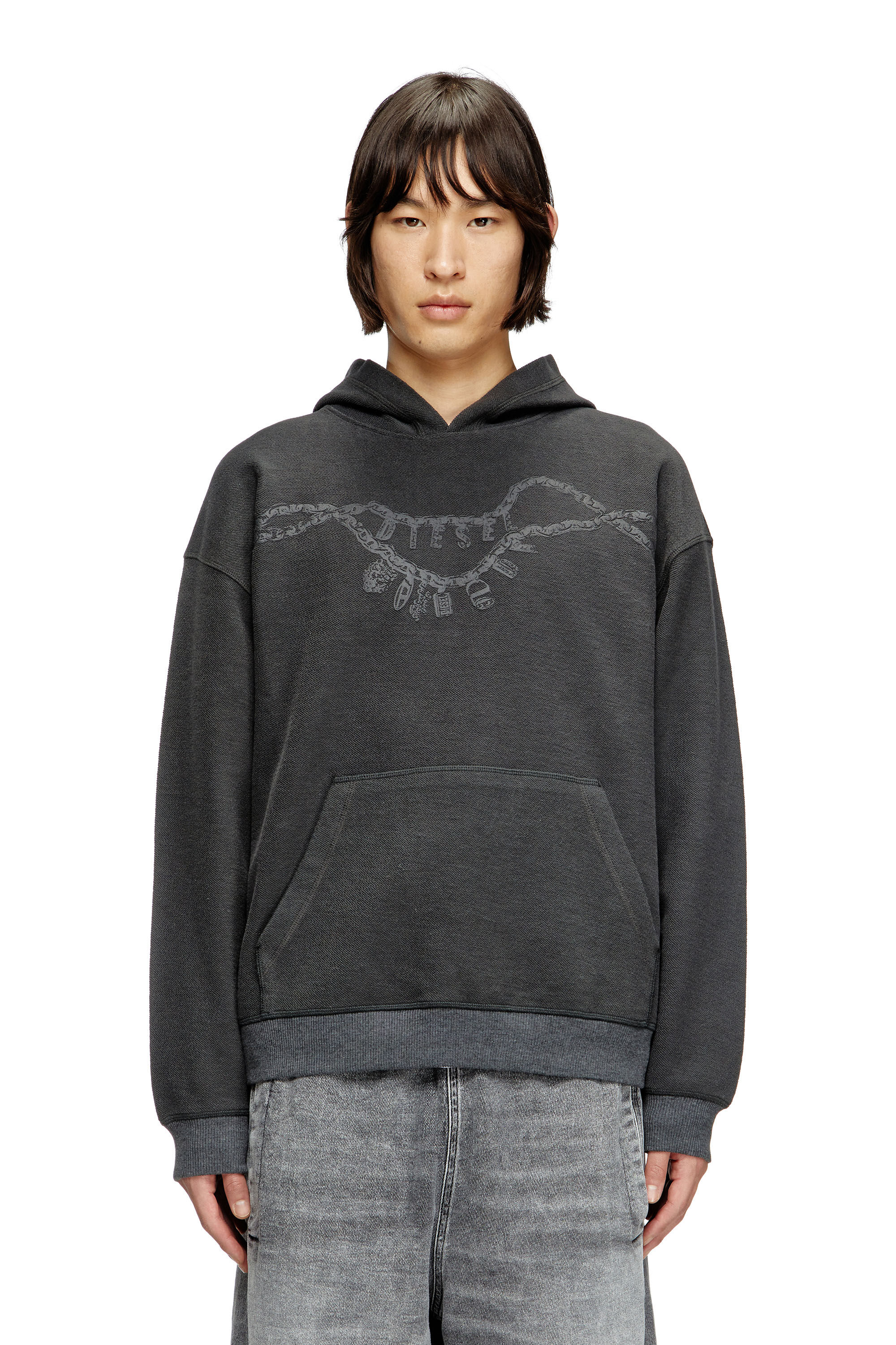 Diesel - S-BOXT-HOOD-HOSHI, Unisex Kapuzenpulli mit Anhänger-Halskette-Print in Dunkelgrau - 3