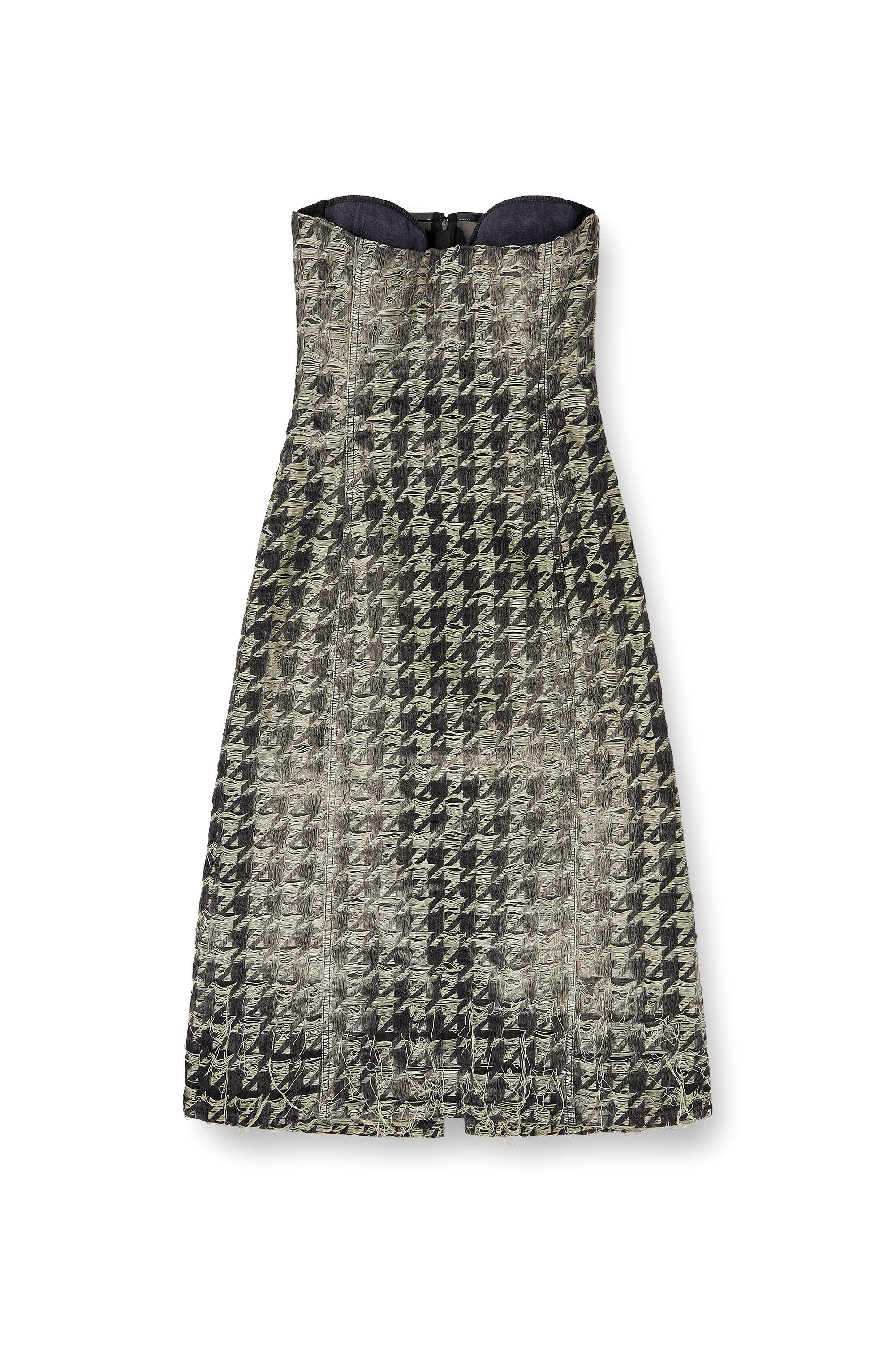 Diesel - DE-OLIVIA-FSH, Damen Midi-Kleid aus Jeansgewebe mit Hahnentritt-Muster in Schwarz/Weiss - 2