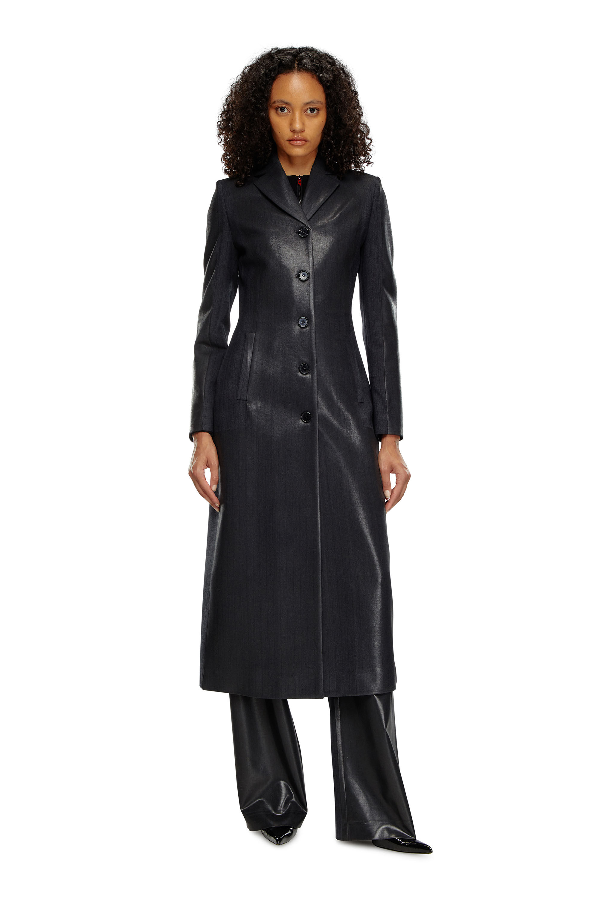 Diesel - G-LAMOUR, Damen Nadelstreifen-Jacke mit beschichteter Vorderseite in Schwarz - Image 3