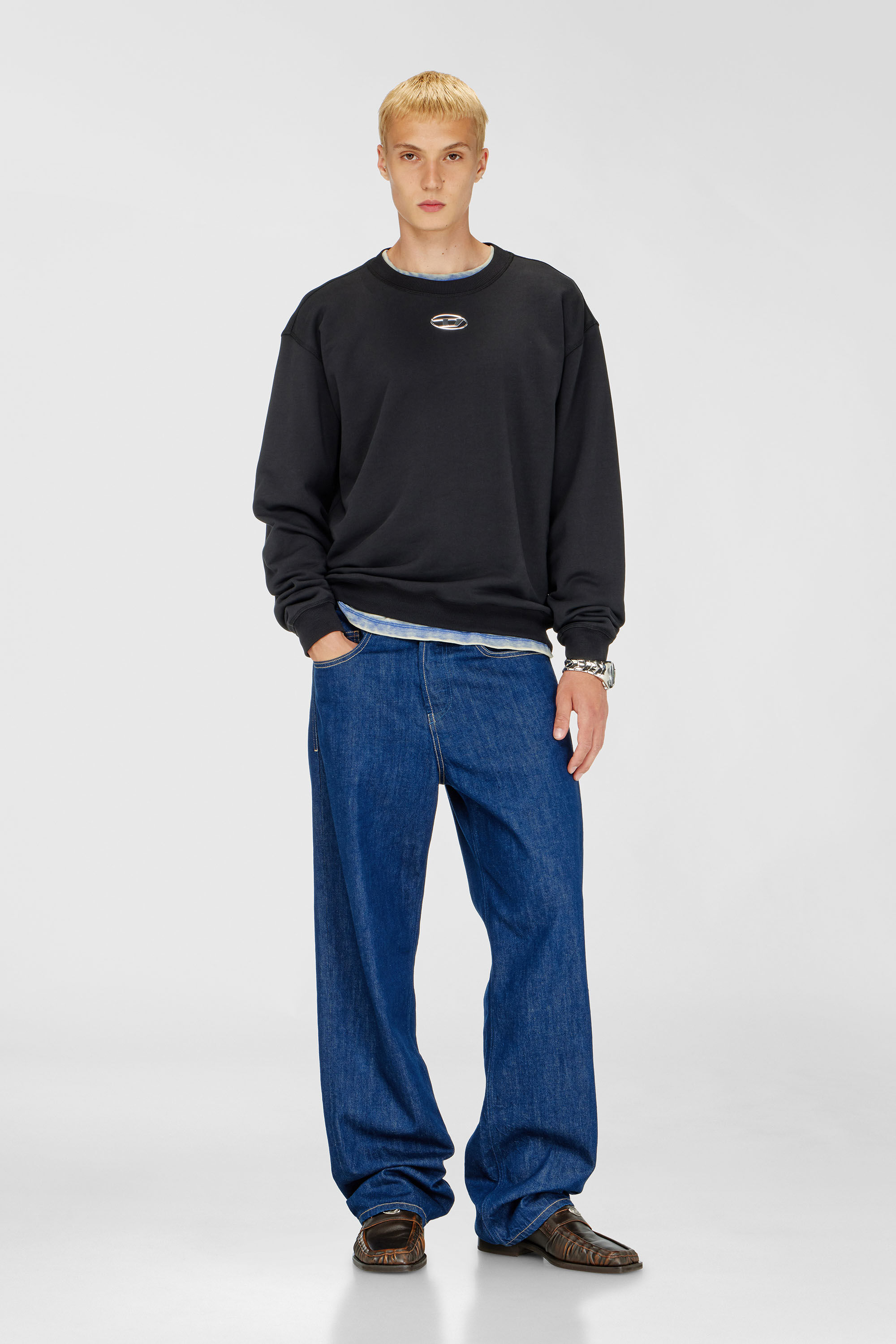 Diesel - S-NORM-IOD, Herren Normaler Hoodie mit metallischem Oval D in Schwarz - 1