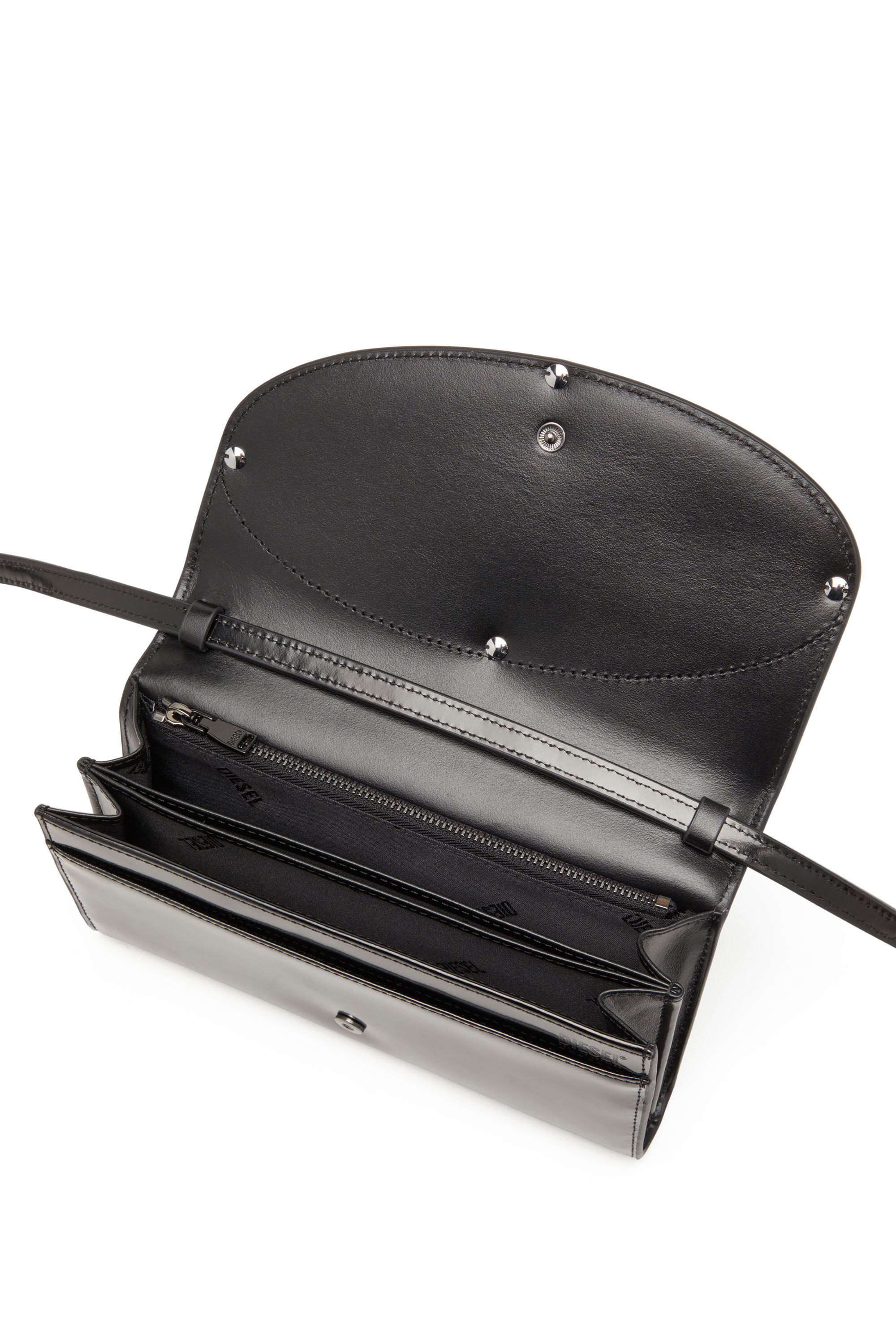Damen Wallet Bag aus Hochglanz Leder Schwarz Diesel