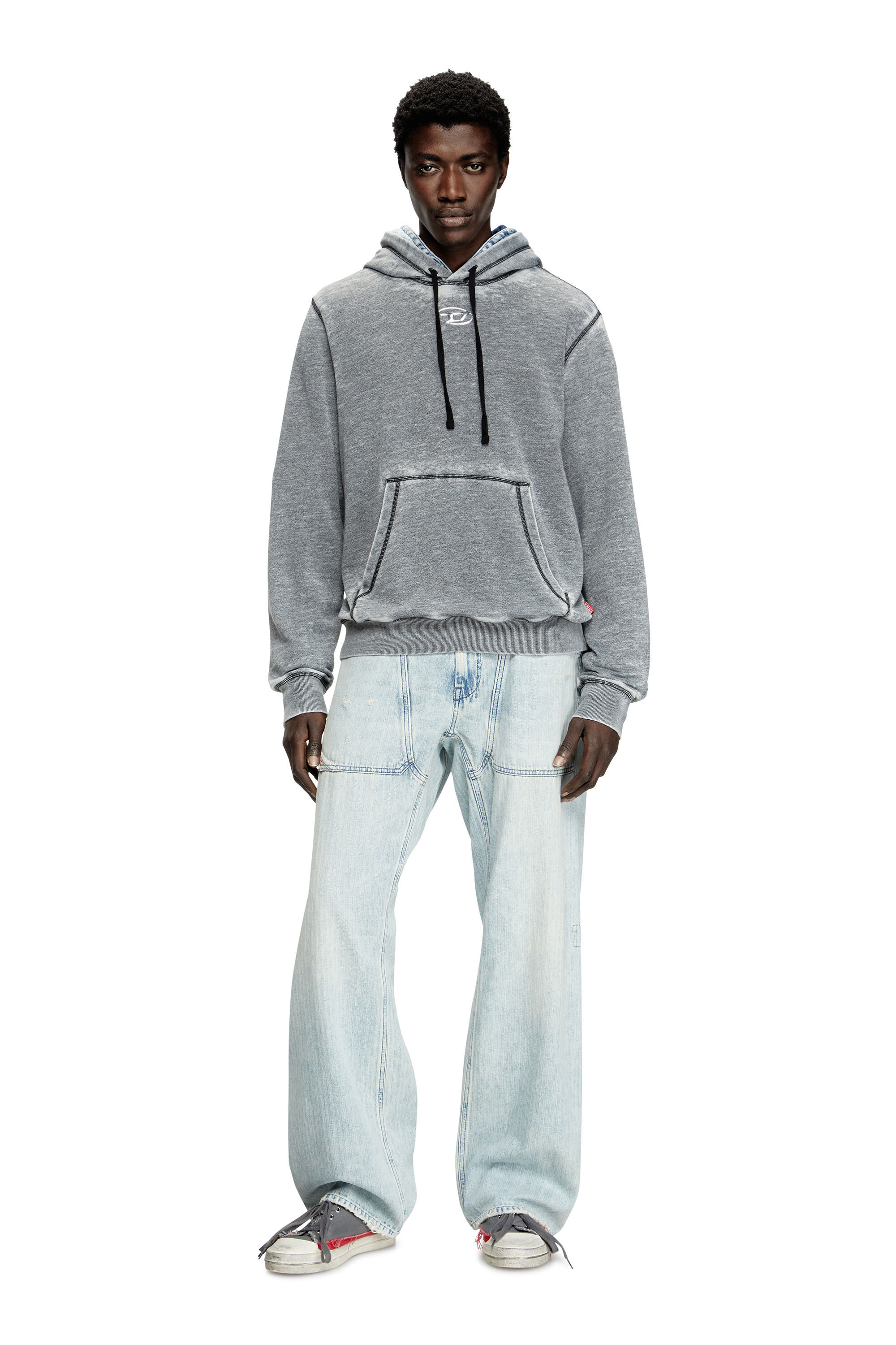 Diesel - S-GINN-HOOD-PAK, Herren Burnout-Hoodie mit Logo aus Metall in Grau - 1