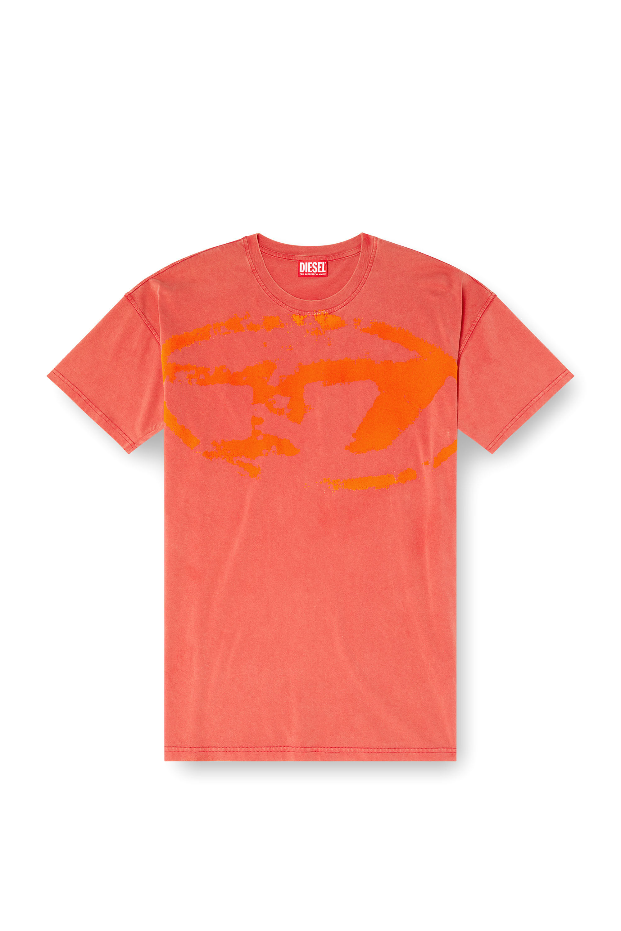 Diesel - T-BOXT-R21, Herren T-Shirt in Acid-Waschung mit beflocktem Oval D-Logo in Rot - 2