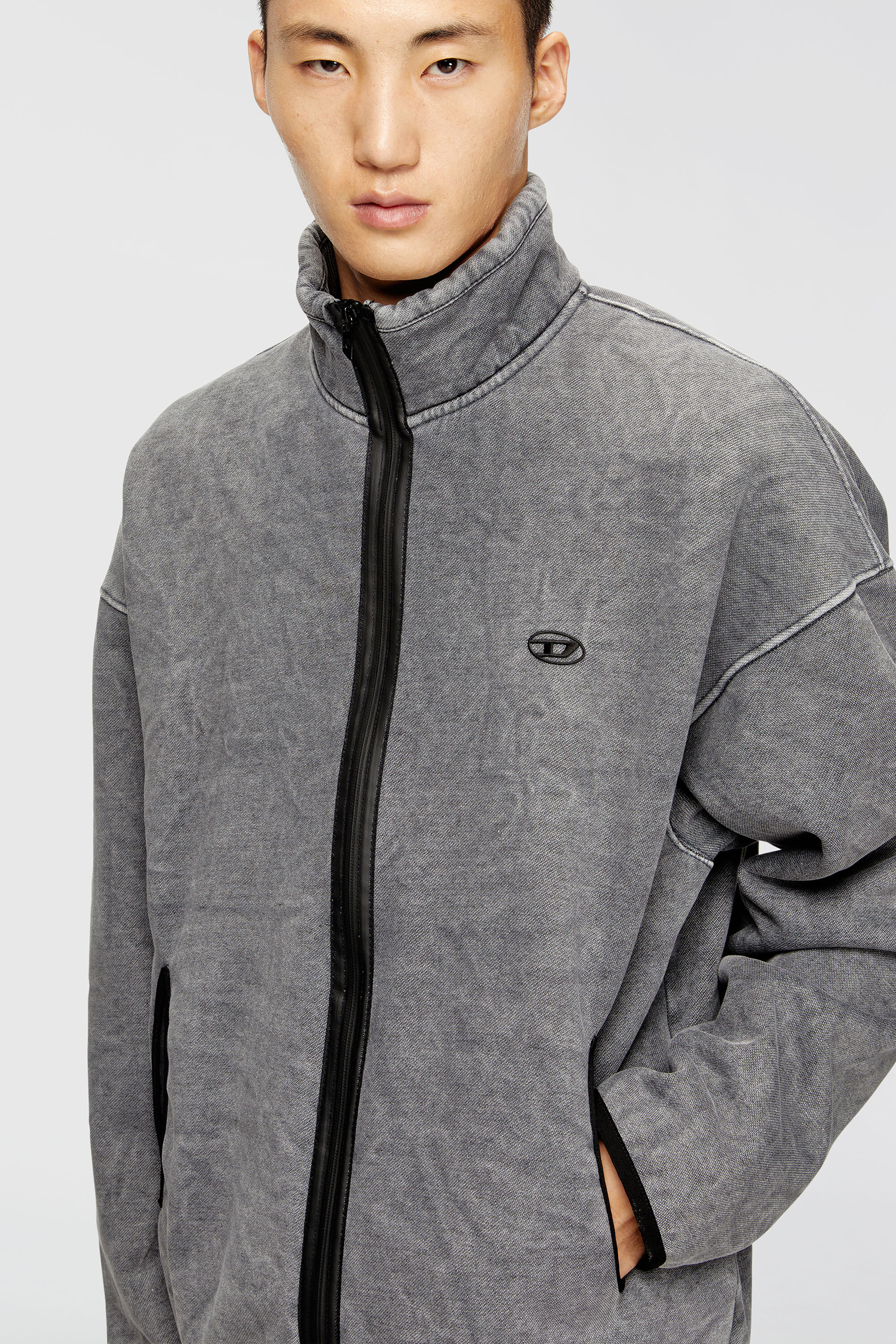 Diesel - S-BATY-NEW, Herren Sweatshirt mit Rei&szlig;verschluss und Innenfutter in Grau - 5