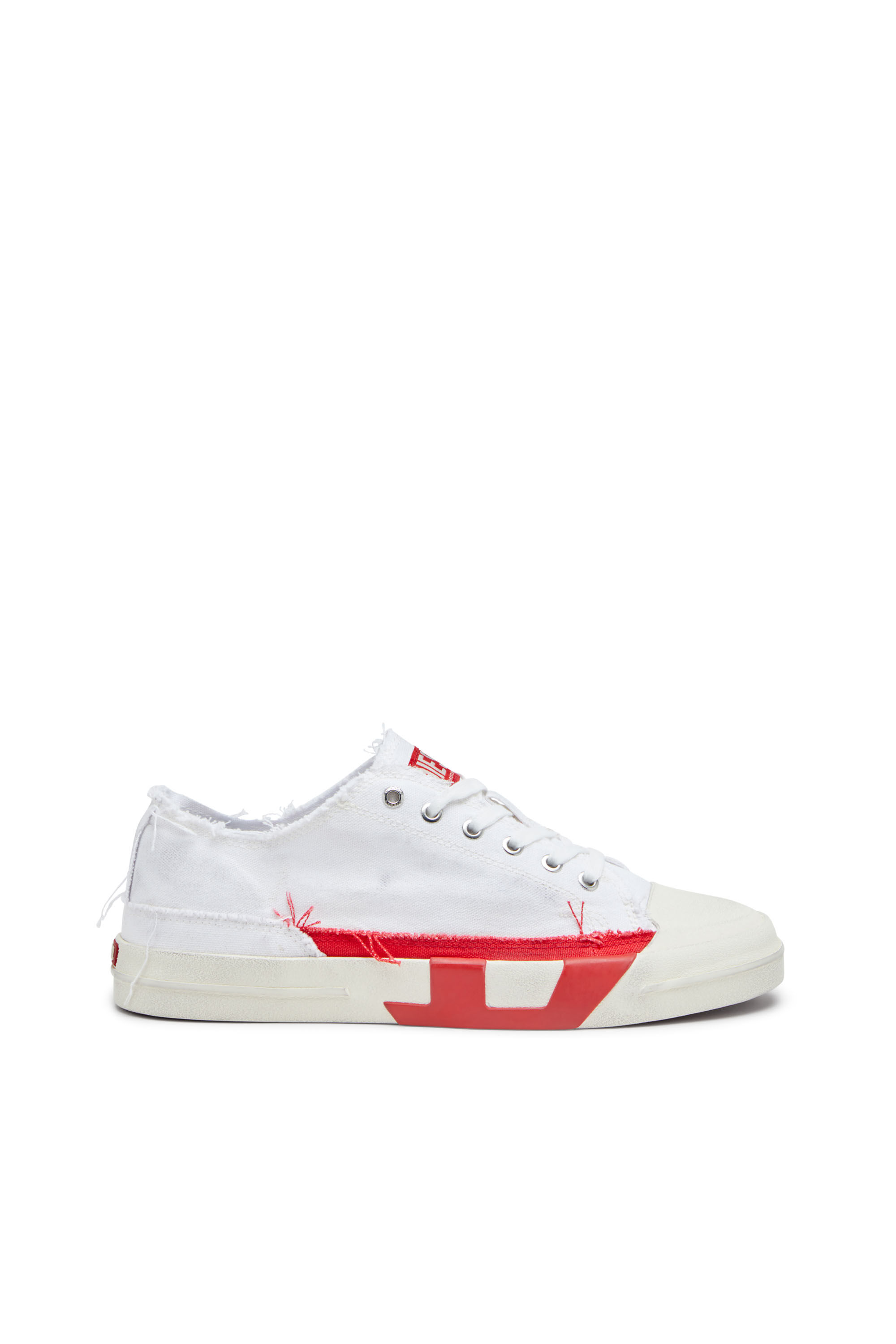 Diesel - S-D-VERSE LOW, Herren S-D-Verse-Canvas-Sneakers mit Schmutz-Effekt in Weiss/Rot - 1