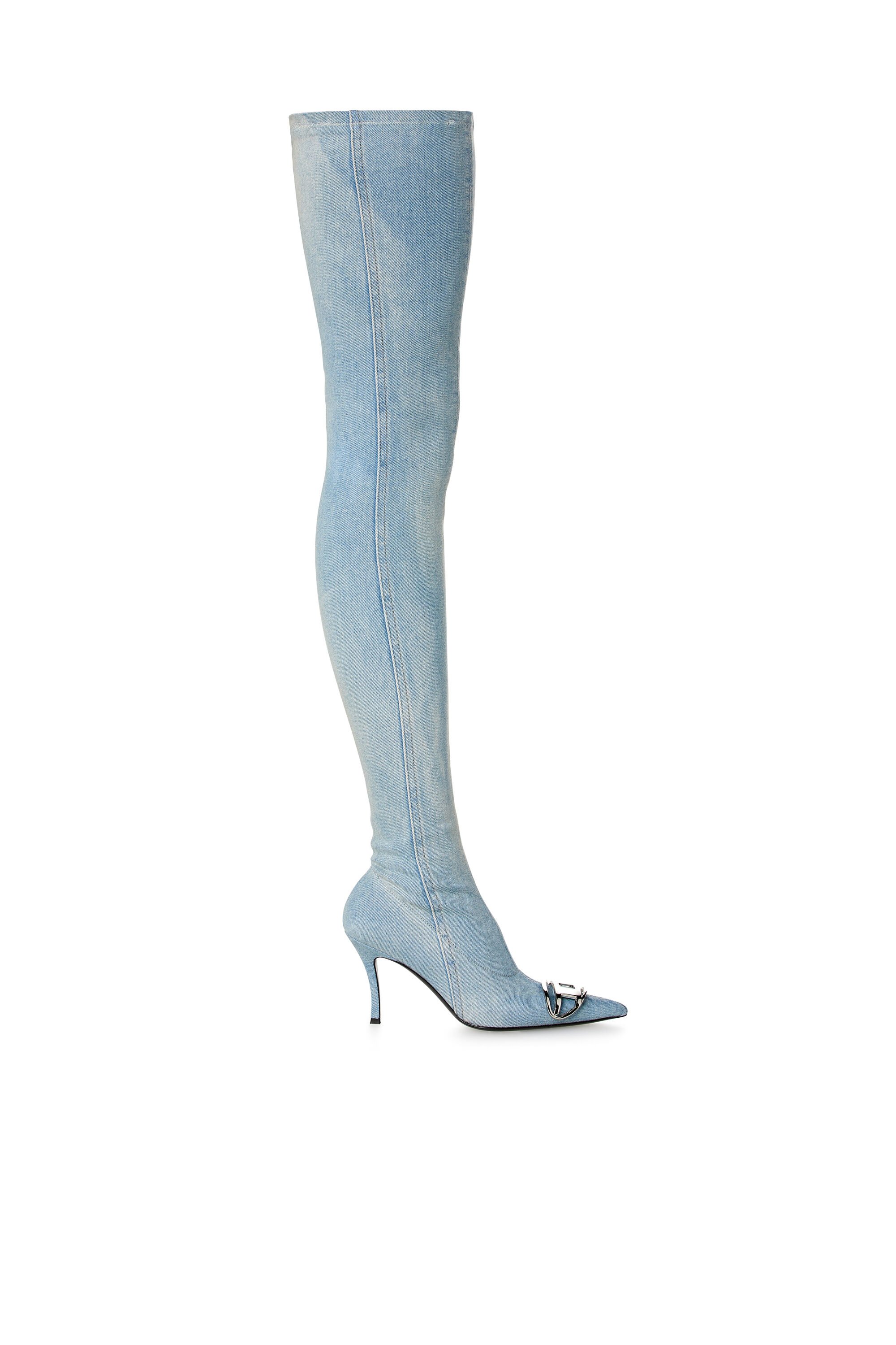 Diesel - D-VENUS TBT D, Damen D-Venus-Overknee-Stiefel aus verblasstem Denim in Blau - Image 1