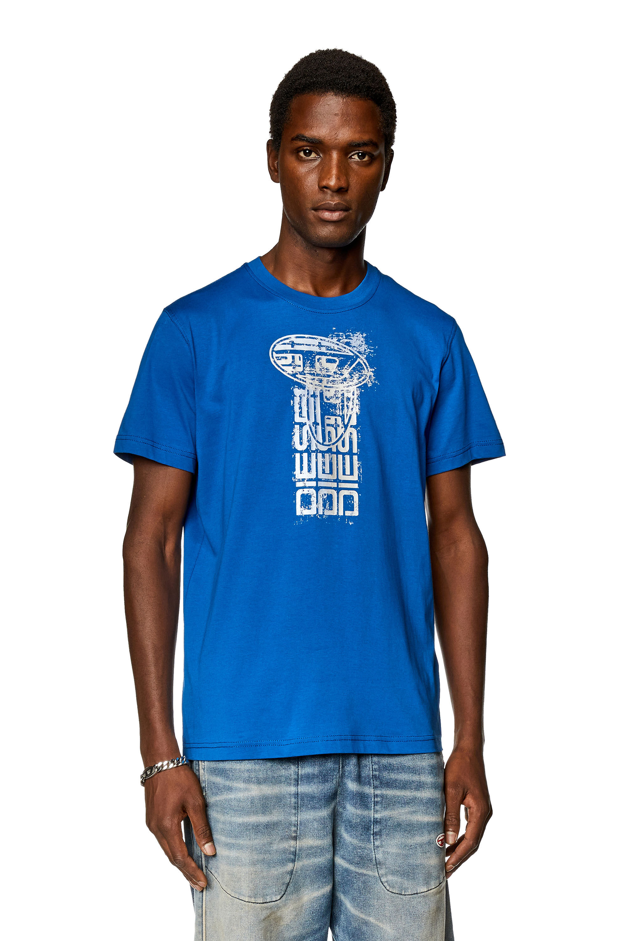 Diesel - T-DIEGOR-K68, Herren T-Shirt mit Metallic-Logos in Blau - 3