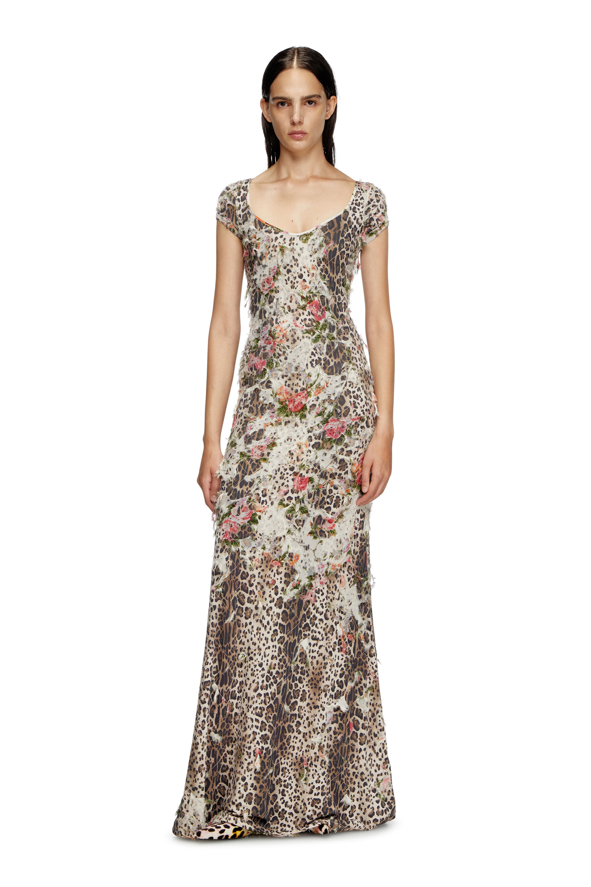 Diesel - D-FLORETTA, Damen Devoré-Kleid mit Floral- und Leoparden-Print in Bunt/Weiß - 1