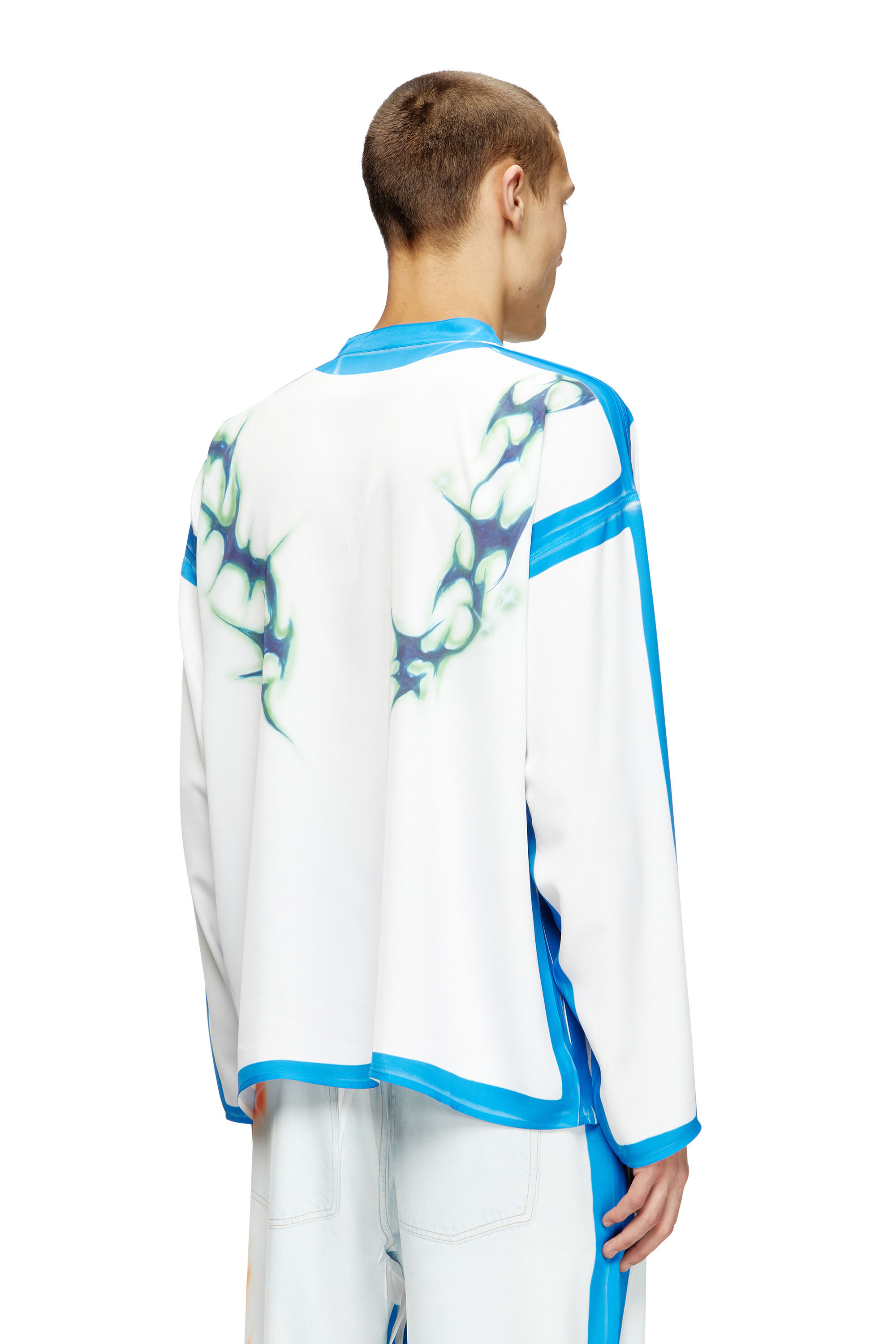 Diesel - T-OLAVI-A-SER-GRAFFITI-JAP, Unisex Langarm-T-Shirt mit Graffiti-Print in Blau/Weiss - 4