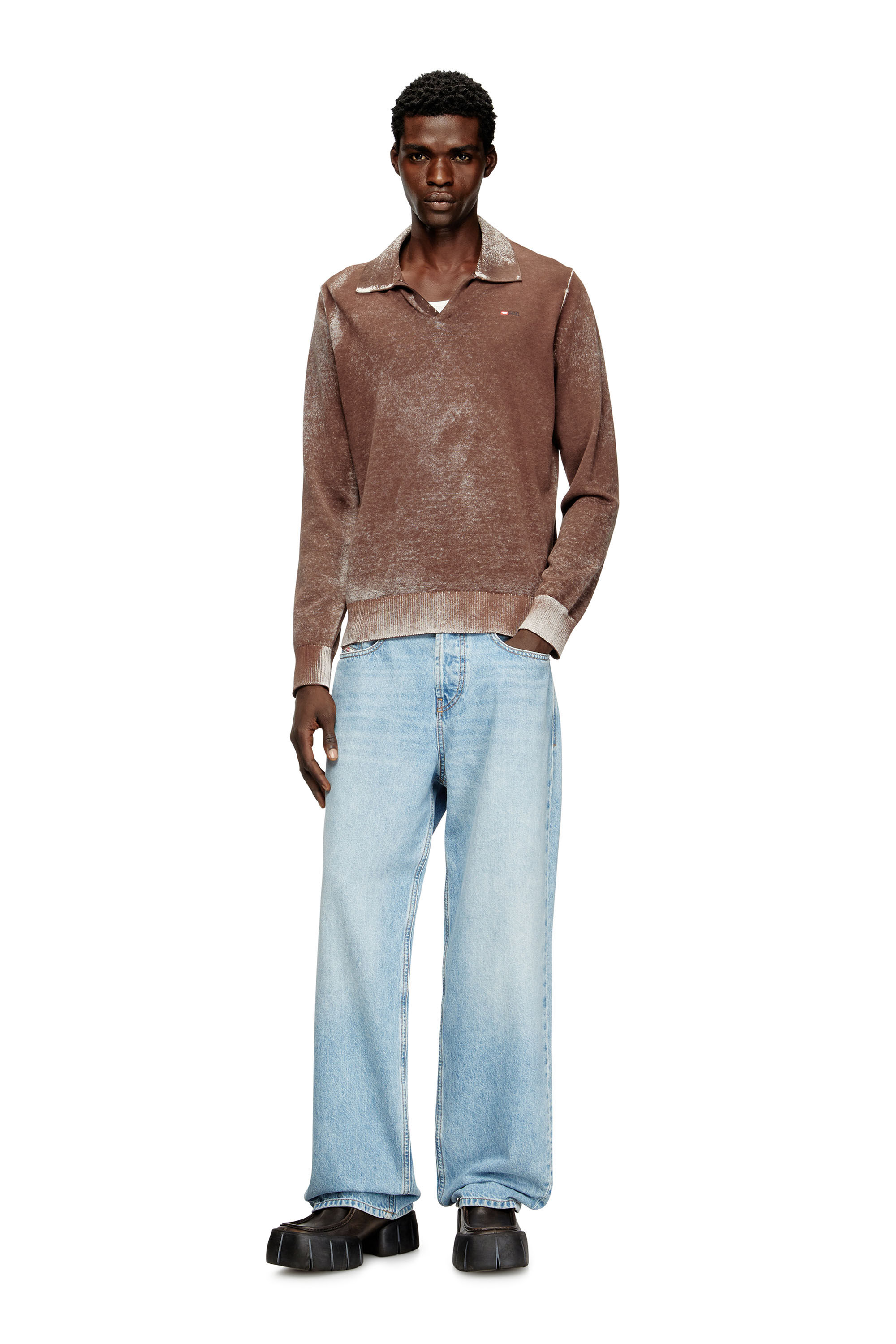 Diesel - K-LAWRENCE, Man's Polo jumper with faded reverse print in Brown/Grey - 1