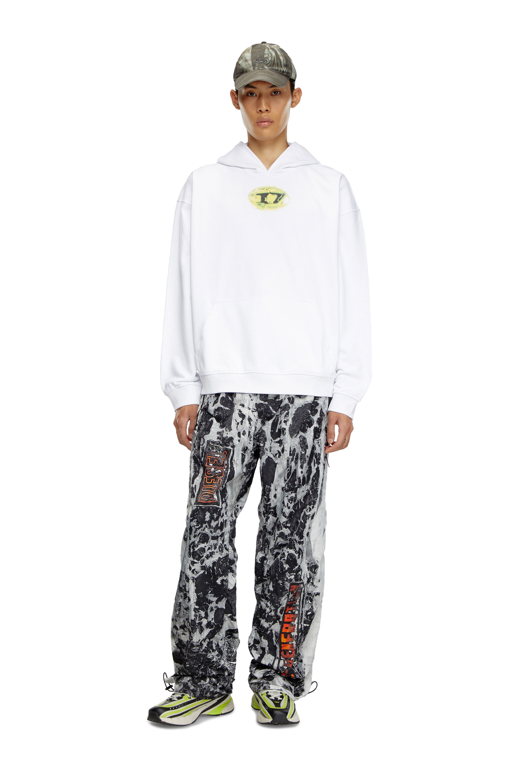 Diesel - S-BOXT-HOOD-K3, Herren Hoodie mit Logoprint in Wasser-Optik in Weiß - 1