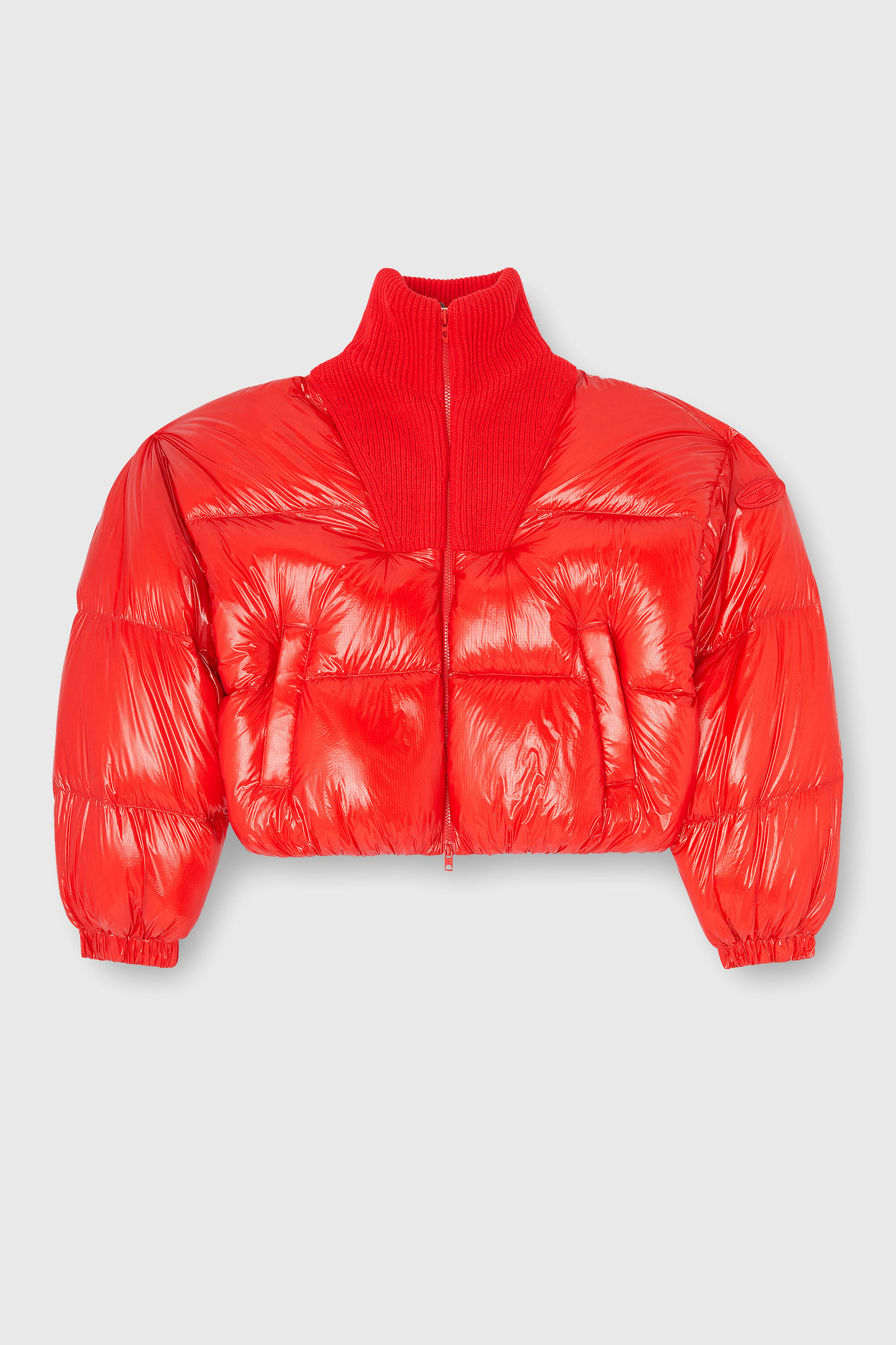 Diesel - W-ARRIOR, Damen Daunen-Steppjacke aus Ripstop mit Strickkragen in Rot - 2