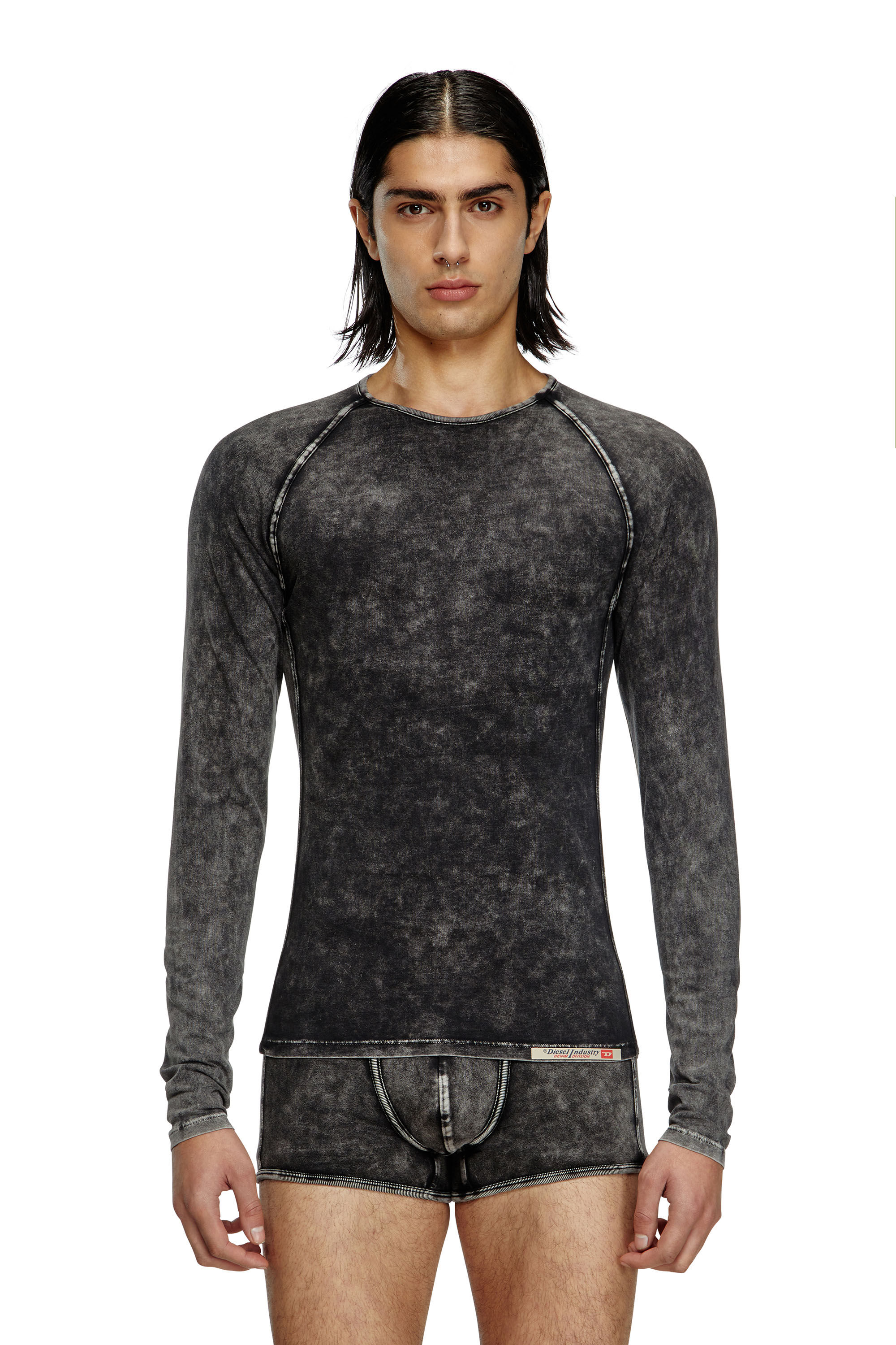 Diesel - EFREM-DNM, Herren Langarm-T-Shirt mit Denim-Effekt in Schwarz - 3