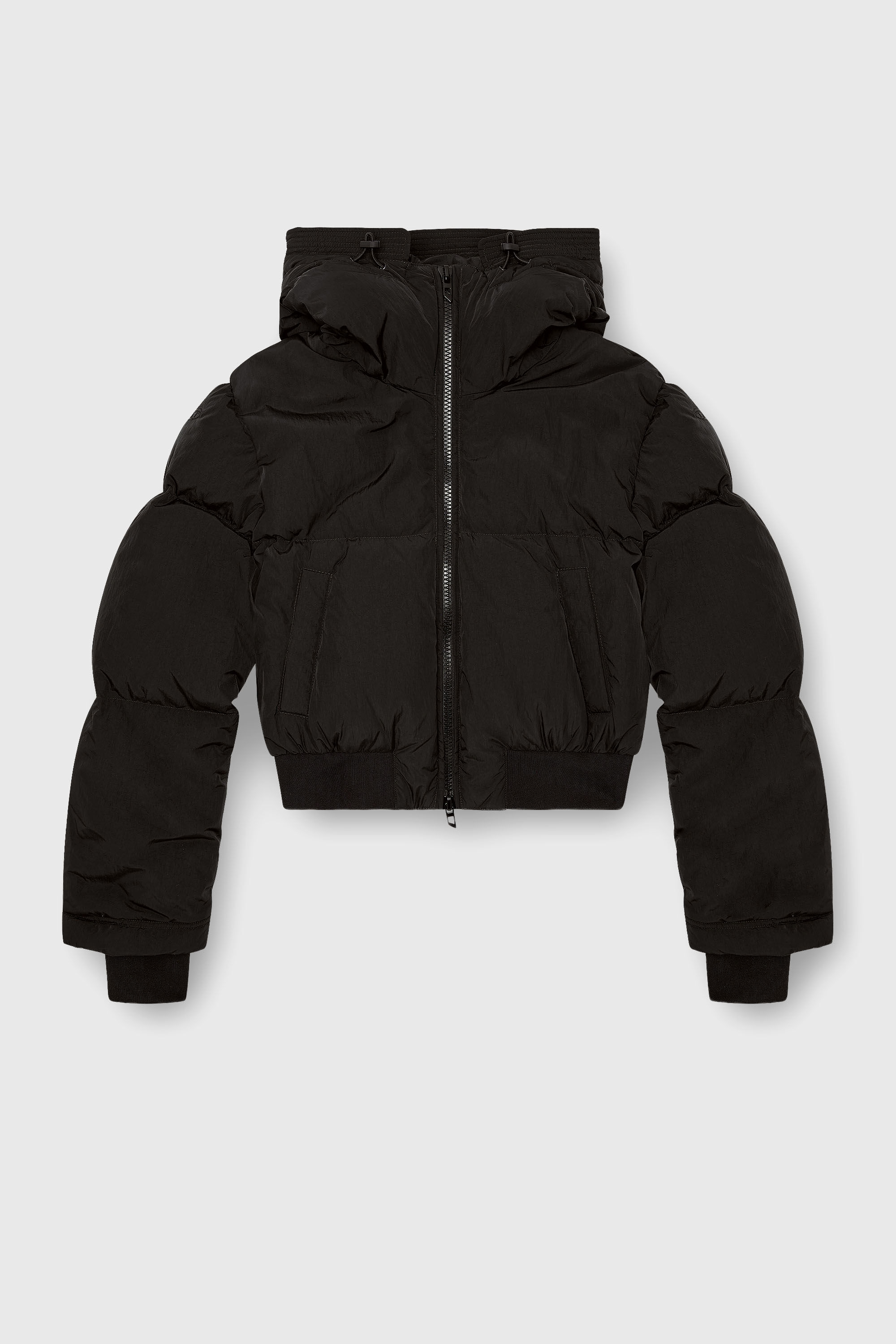Diesel - W-PEYT-SHORT-NEW-P1, Damen Daunenjacke mit Kapuze aus Nylon in Knitter-Optik in Schwarz - 2