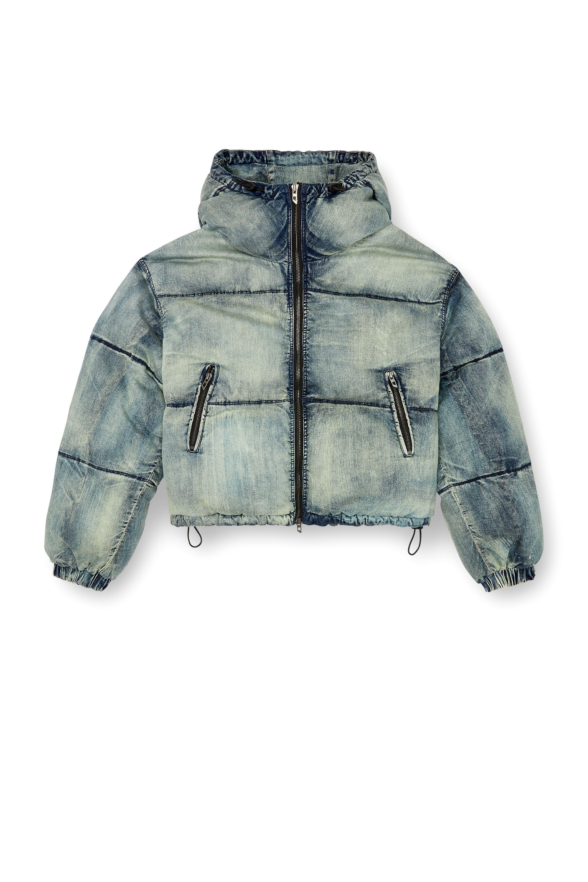 Diesel - W-AVES, Damen Verkürzte Pufferjacke mit Kapuze aus Denim in Blau - 2