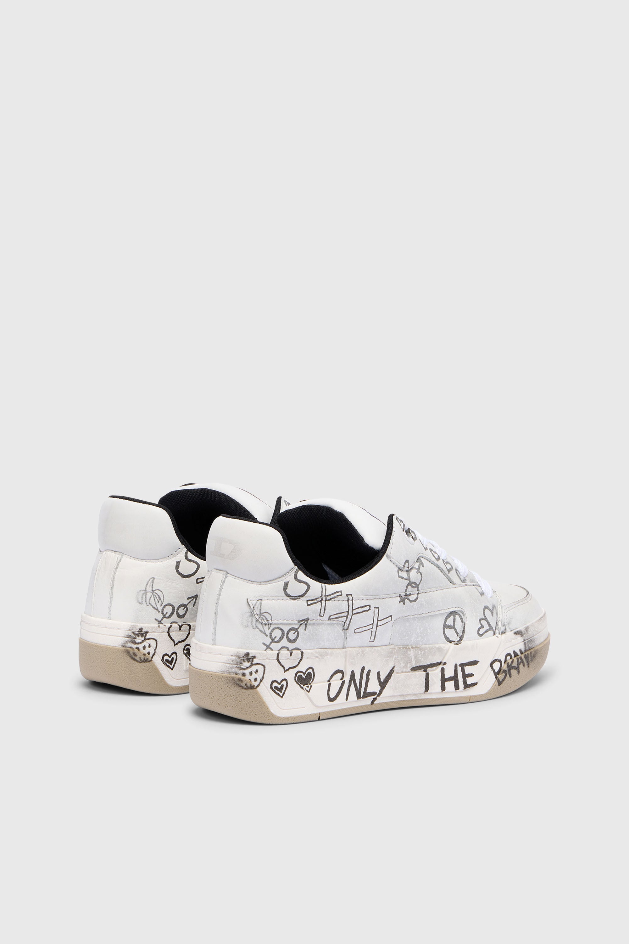 Diesel - S-D-OLLIE LOW, Herren D-Ollie-Ledersneaker mit Graffiti-Print in Wei&szlig; - 3