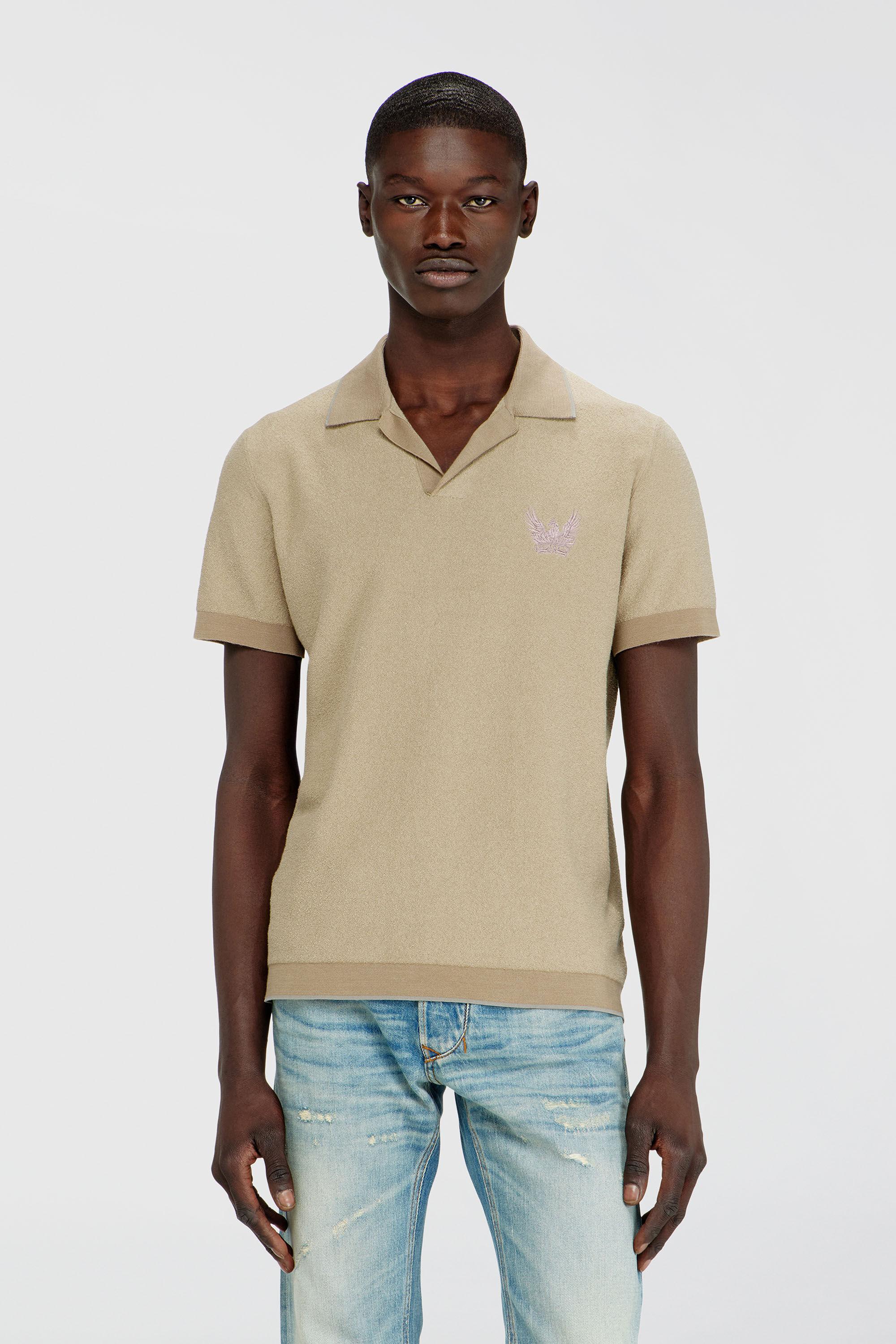 Diesel - K-RAILES, Herren Poloshirt aus Boucl&eacute;-Strick mit Phoenix-Logo in Beige - 3