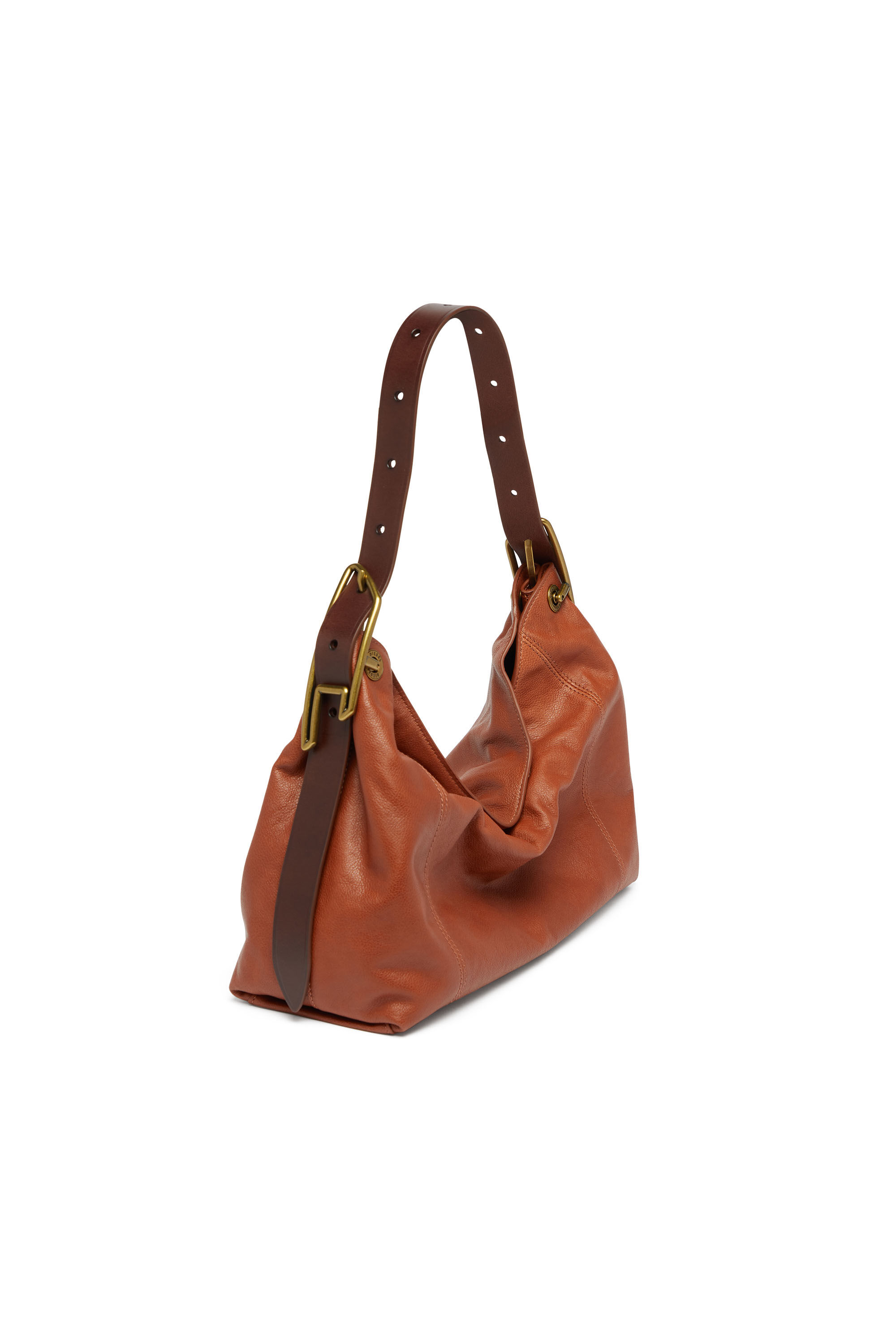 Diesel - D-LINE HOBO S, Damen D-Line-Schultertasche aus gl&auml;nzendem, geknittertem Leder in Braun - 7