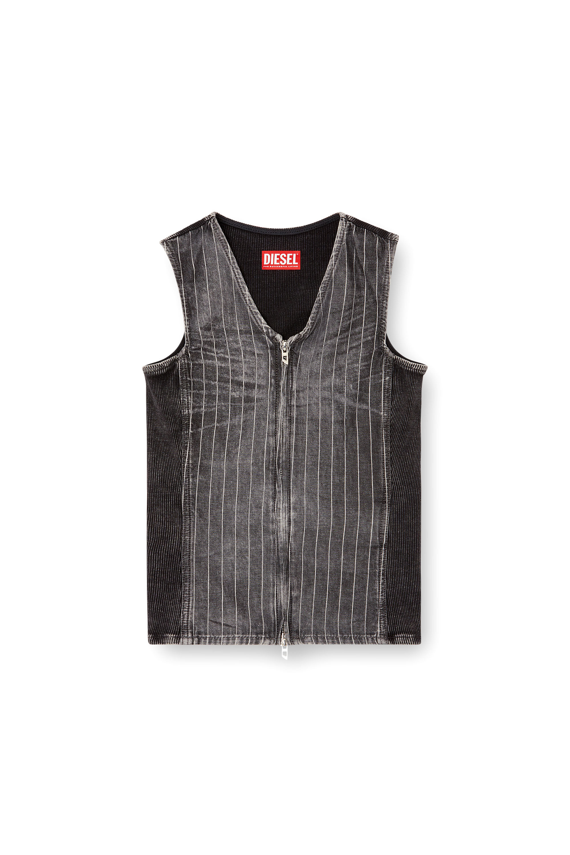Diesel - DE-NESSI-S, Damen Top mit Reißverschluss aus Denim und Cord in Grau/Schwarz - 2