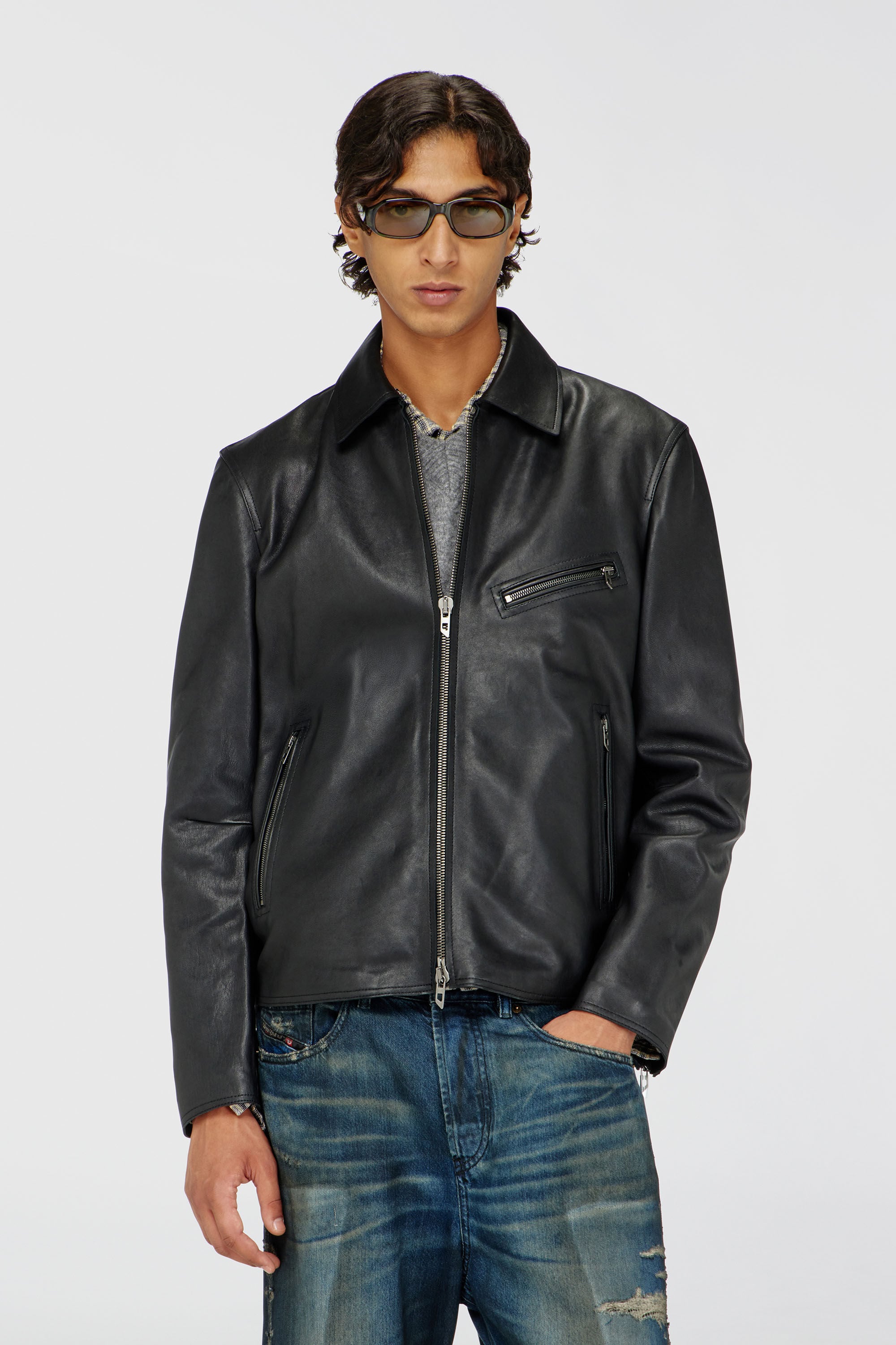 Diesel - L-KORN-A, Herren Jacke aus Leder mit Oval D-Pr&auml;gung in Schwarz - 3
