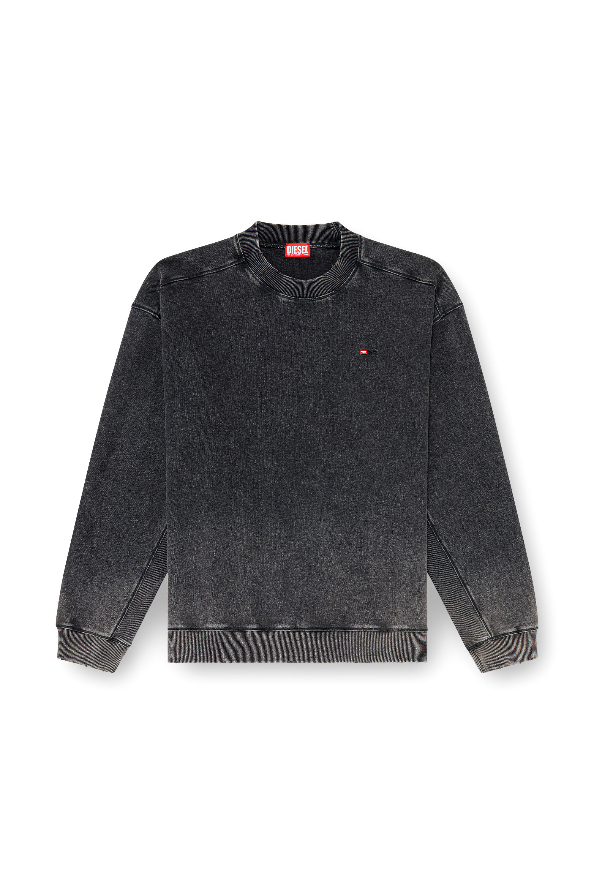 Diesel - S-CROX, Herren Sweatshirt aus Baumwolle mit verwaschenem Effekt in Dunkelgrau - 2