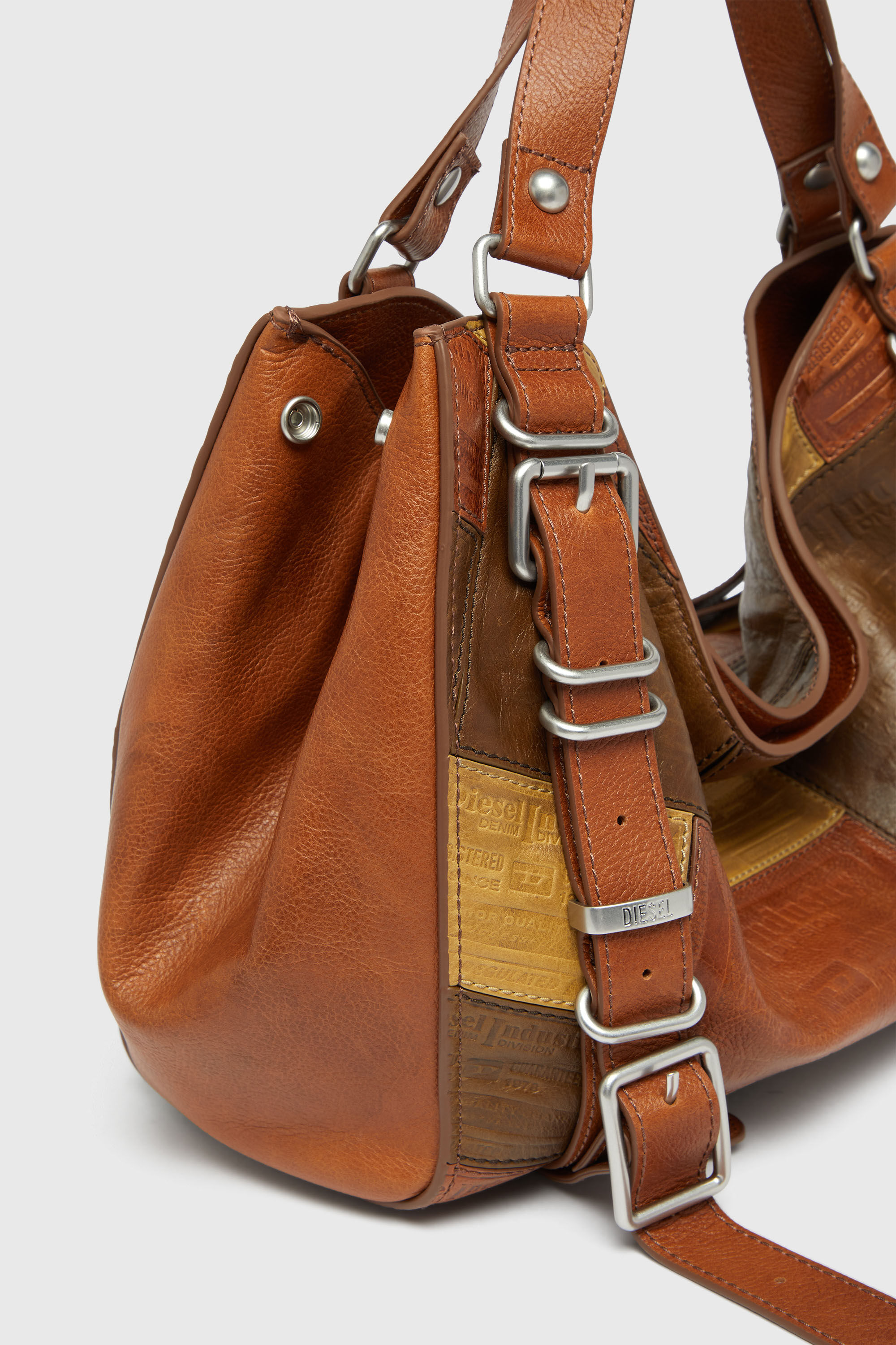 Diesel - D-ONE TOPHANDLE M, Unisex D-One-Medium Henkeltasche aus Patchwork-Leder in Braun - 6
