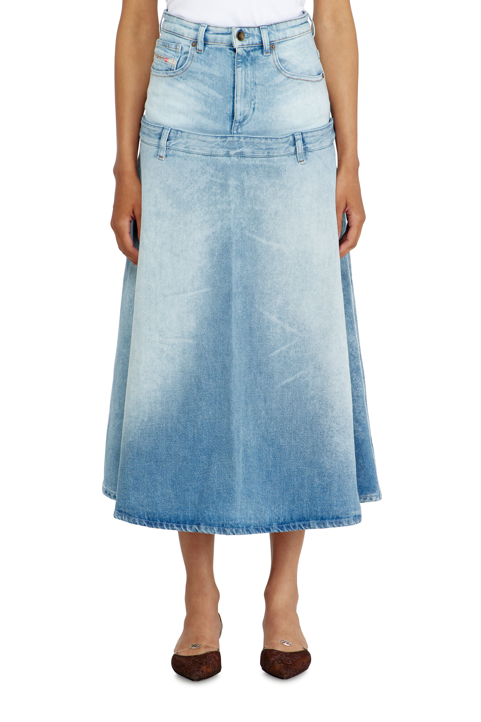 Diesel - DE-VORYA-S, Damen Jeansrock mit Lagen-Design in Hellblau - 3
