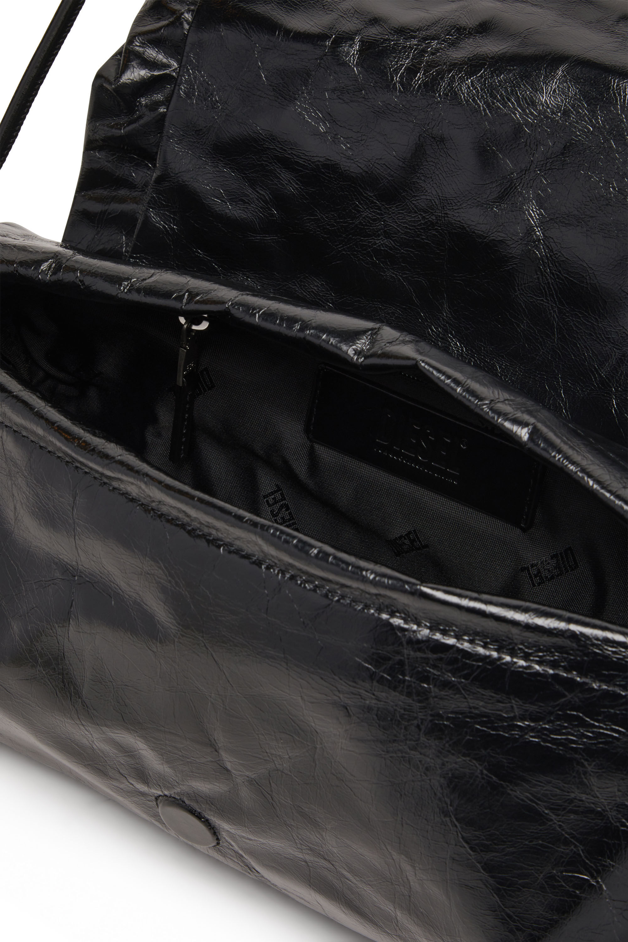 Diesel - SCRUNCH-D SHOULDER M, Damen Scrunch-D M-Schultertasche aus glänzendem Leder in Schwarz - 5