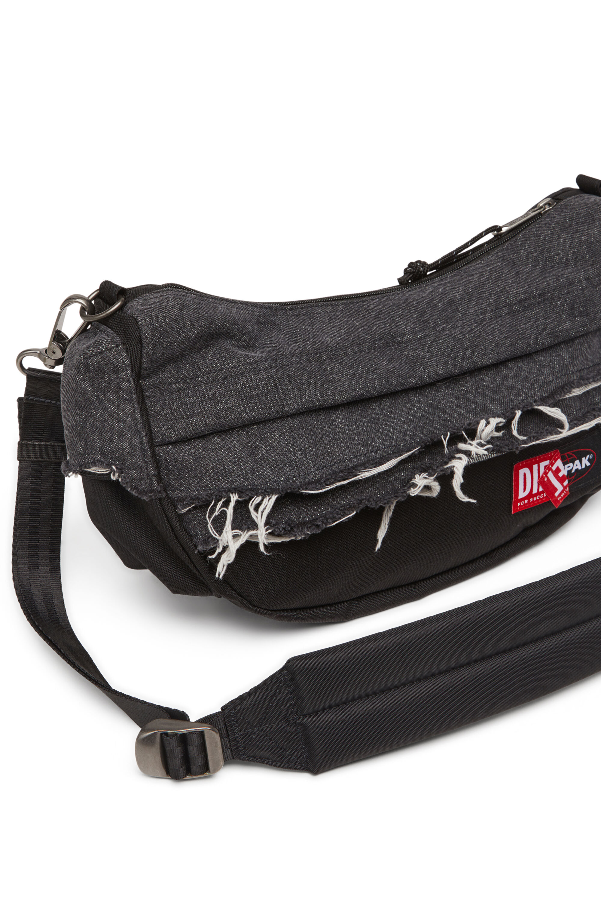 Diesel - DIESEL SHOULDER BAG, Unisex Schultertasche aus Destroyed-Denim und CORDURA® in Schwarz - 6