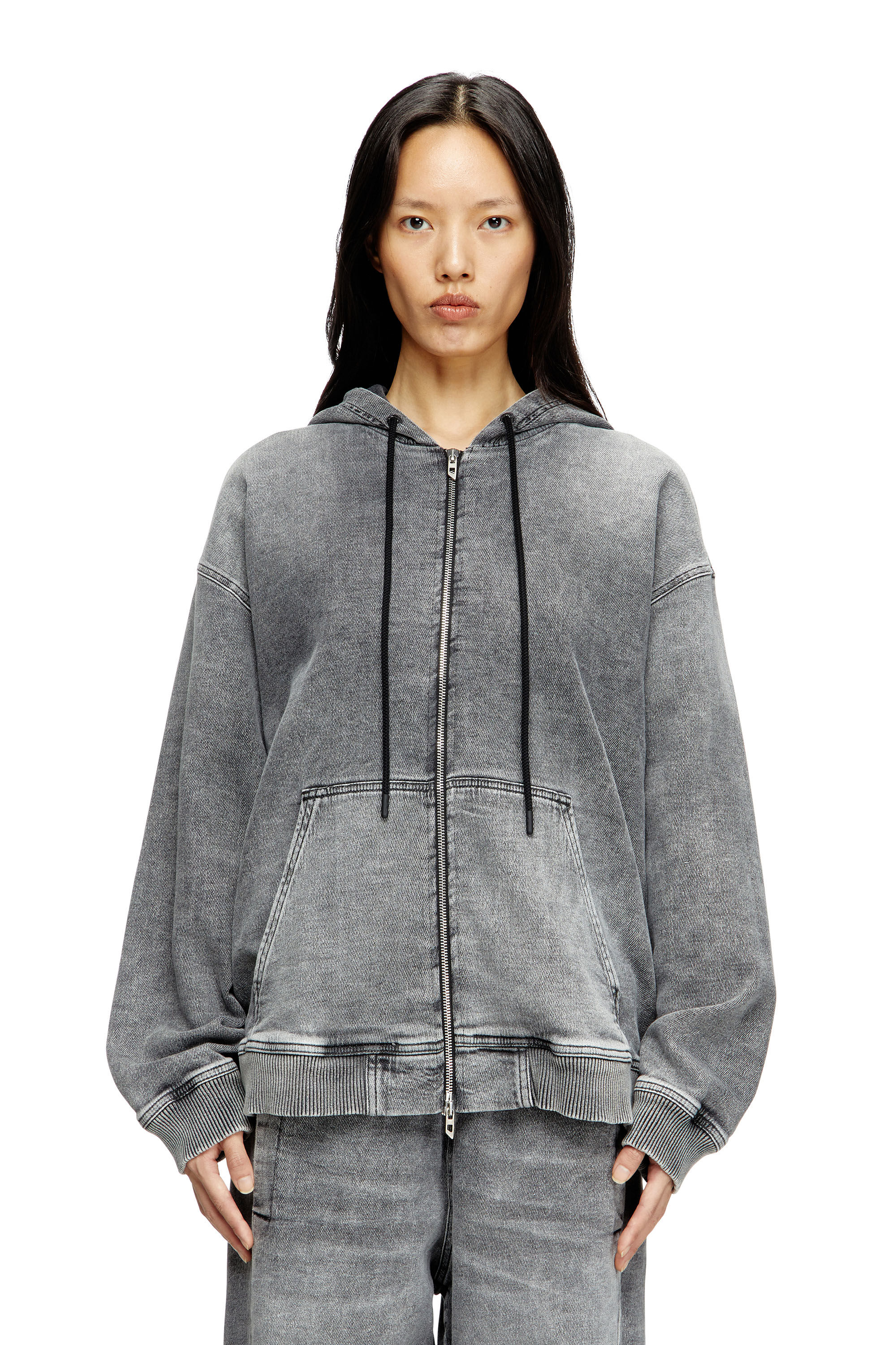 Diesel - HS D-GIRI-S TRACK, Unisex Kapuzenpulli mit Reißverschluss aus marmoriertem Track Denim in Dunkelgrau - 5