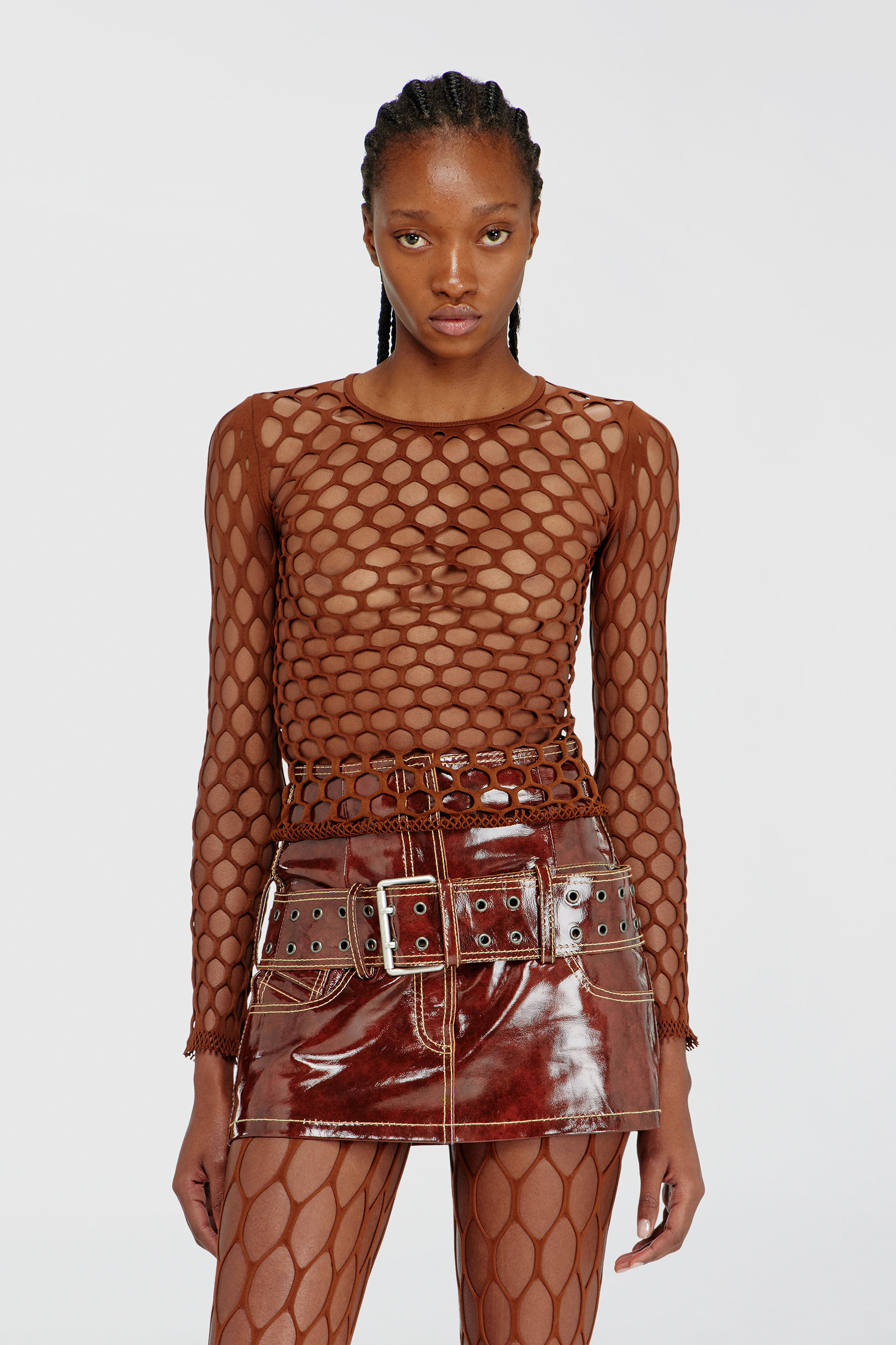 Diesel - M-ZANDA, Damen Elastisches Mesh-Stricktop in Braun - 3