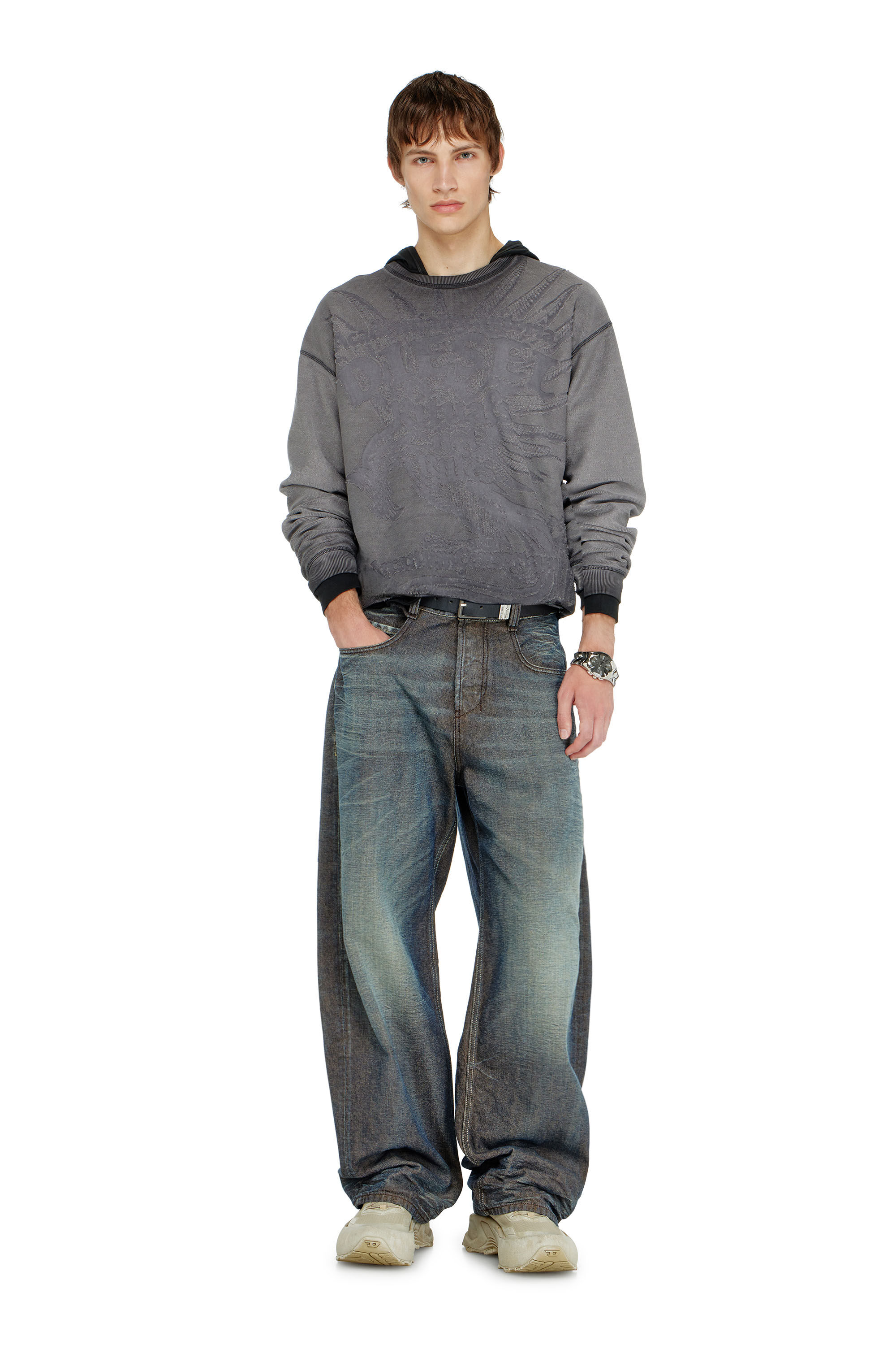Diesel - S-ARON-RAW, Herren Sweatshirt mit d&eacute;vor&eacute;-Print in null - 1