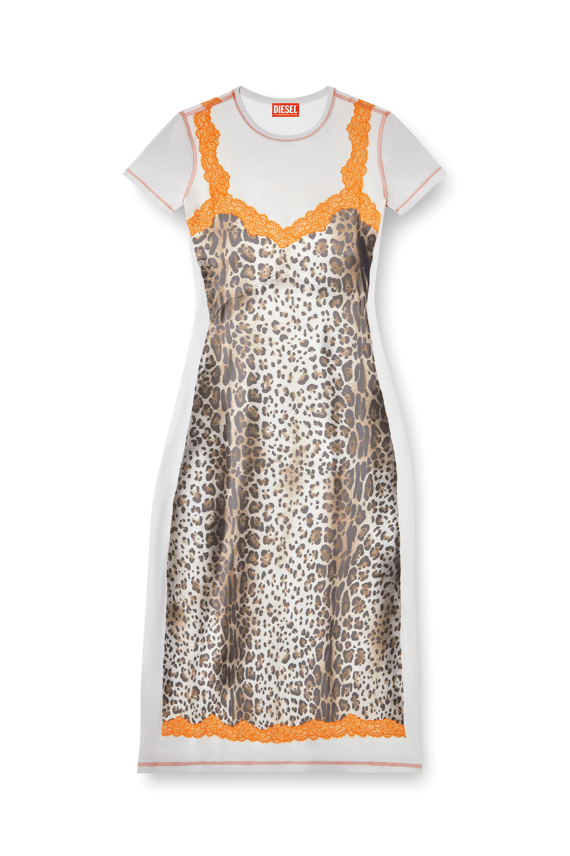Diesel - D-ILE, Damen Midi-Kleid mit Trompe-l'oeil-Tasche in Braun/Weiss - 2