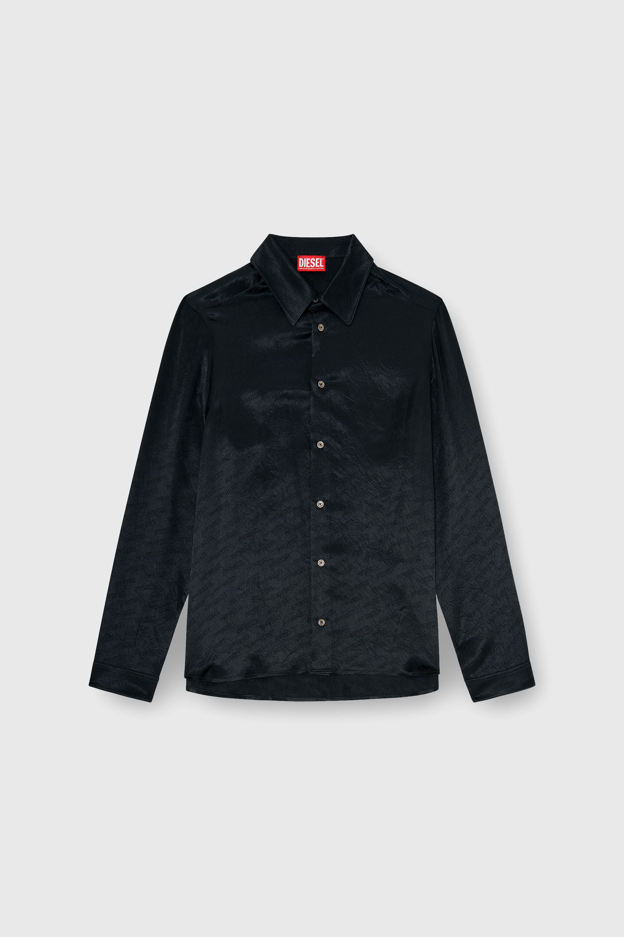 Diesel - S-KINNY-EFBZ, Herren Shirt aus logo-jacquard-crinkled-satin in Schwarz - 2