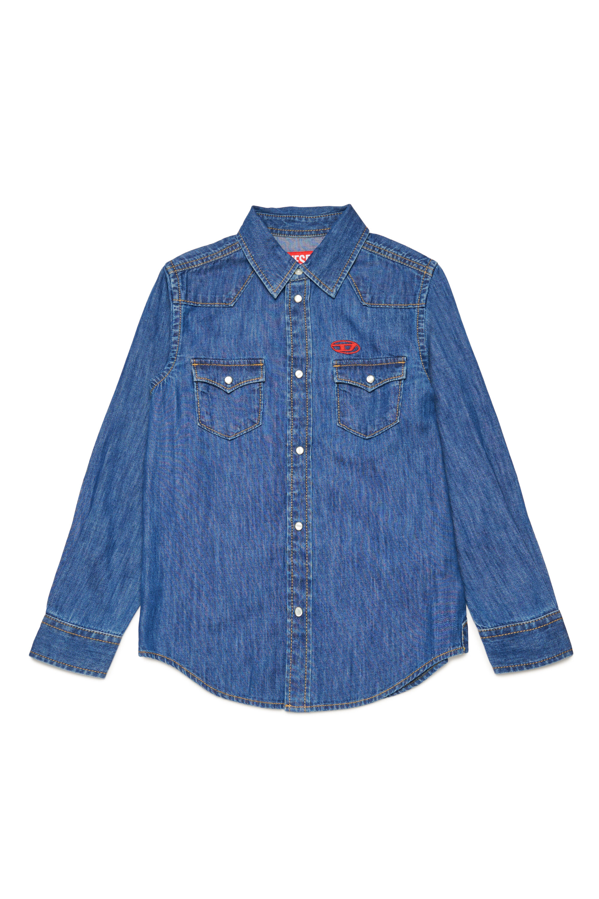 Diesel - CEKO, Man Denim shirt with Oval D embroidery in Blue - Image 1