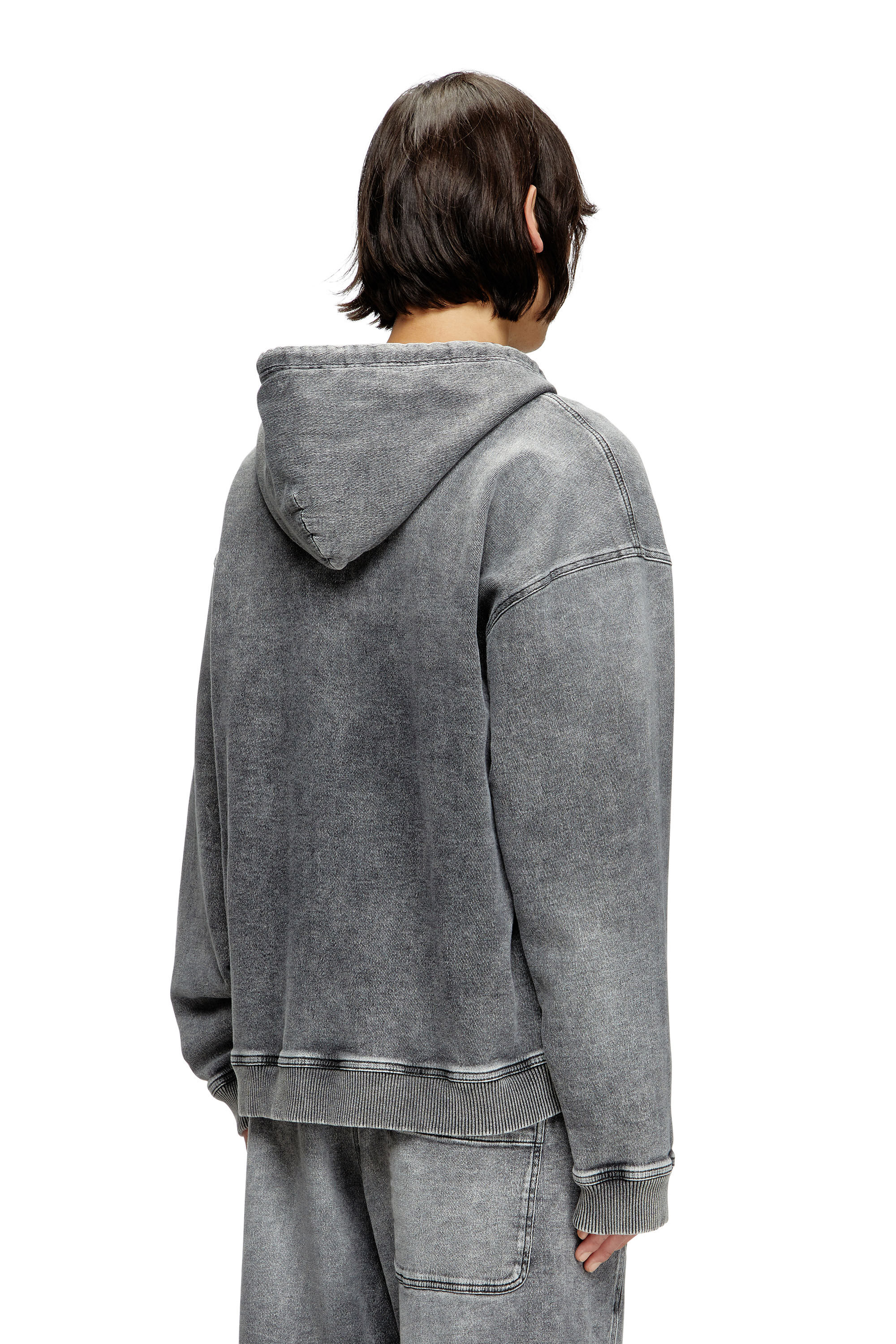 Diesel - HS D-GIRI-S TRACK, Unisex Kapuzenpulli mit Reißverschluss aus marmoriertem Track Denim in Dunkelgrau - 4