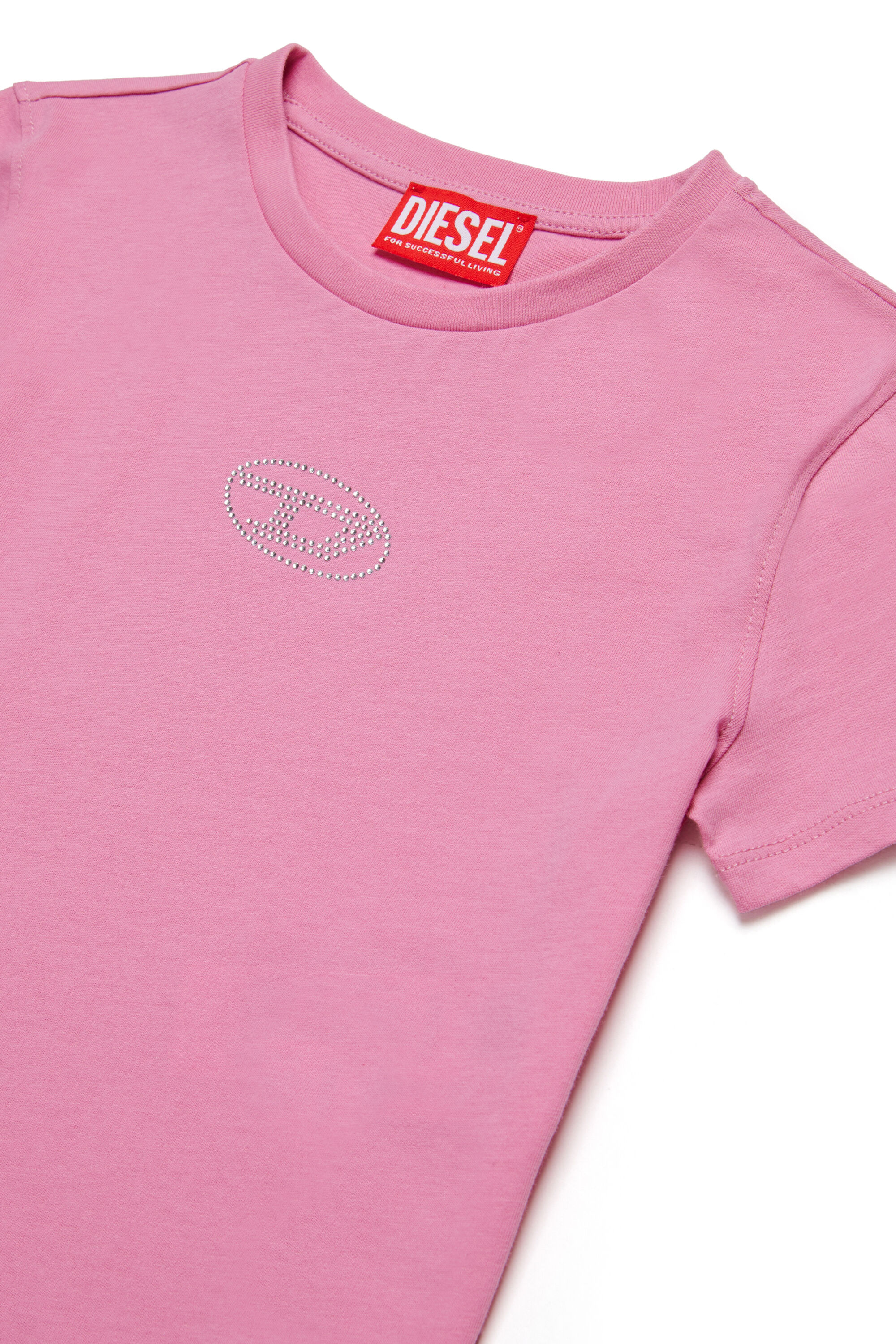 Diesel - TSLIGX, Damen T-Shirt mit Oval D-Logo aus Kristallsteinen in Rosa - 3